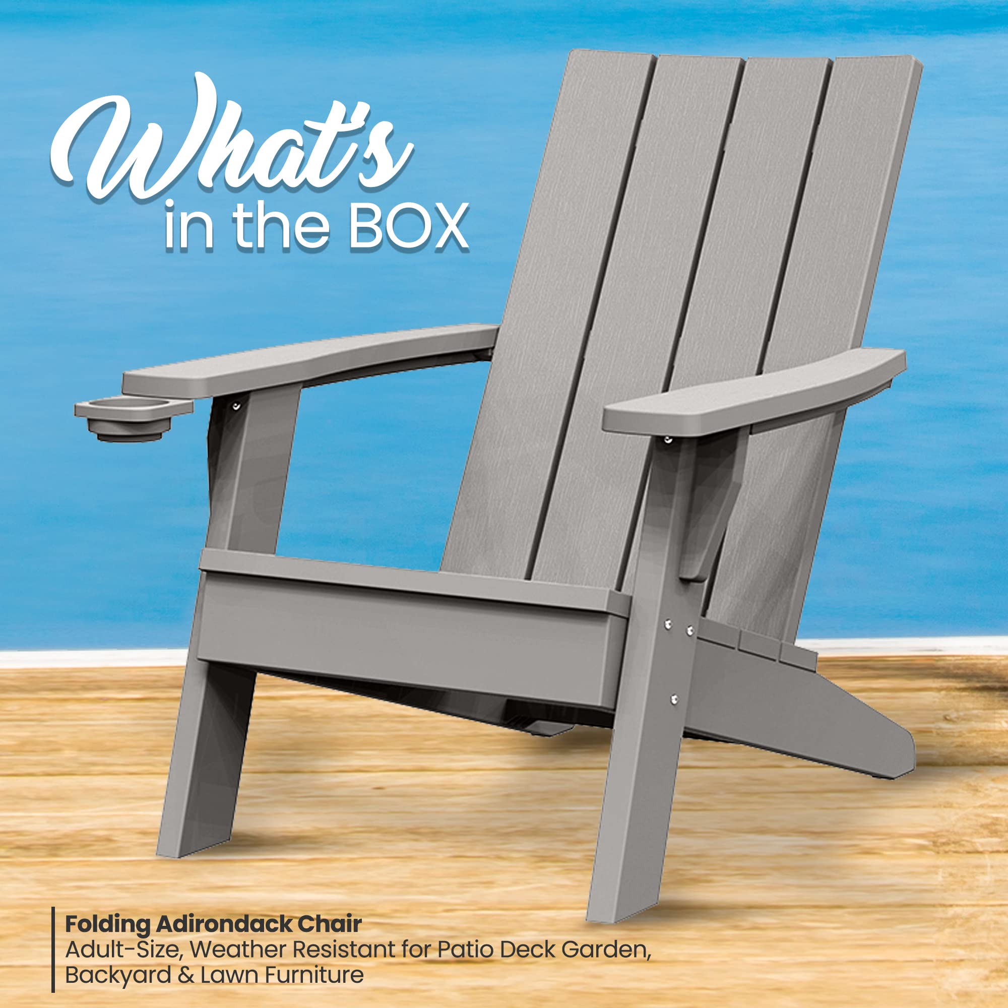 SereneLifeHome Wooden Adirondack Chair - Weather Resistant Outdoor Patio Lounge Chair with 300 lb Capacity for Fire Pit, Yard, Garden, Beach & Backyard | Perfect for Relaxing, Sunbathing and Outdoor Gatherings