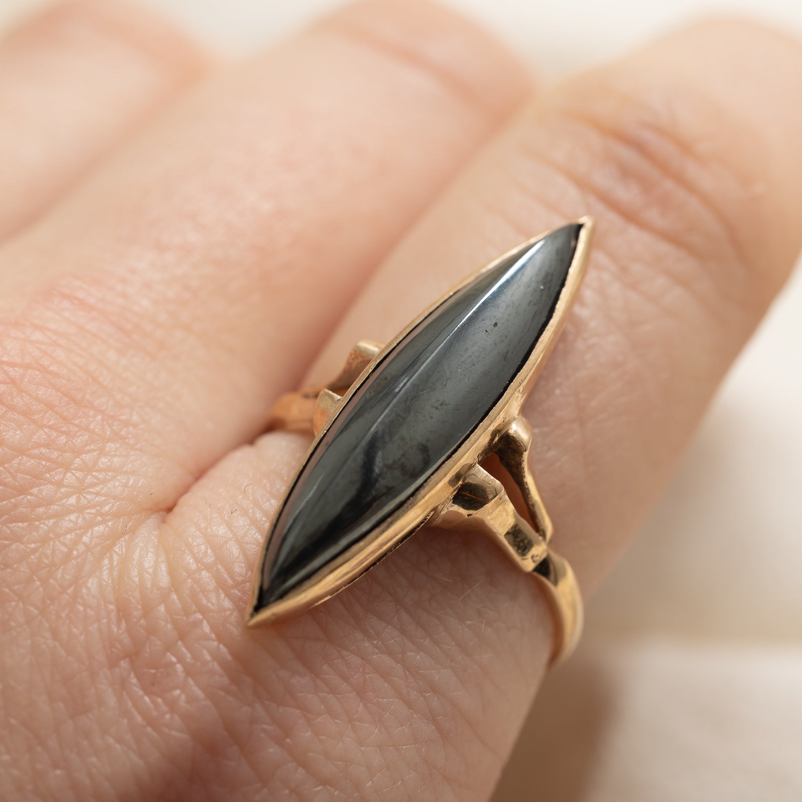 7.75ct Hematite Navette Ring Size 6 - Elegant Gemstone Jewelry for Women, Perfect for Weddings, Parties & Everyday Wear