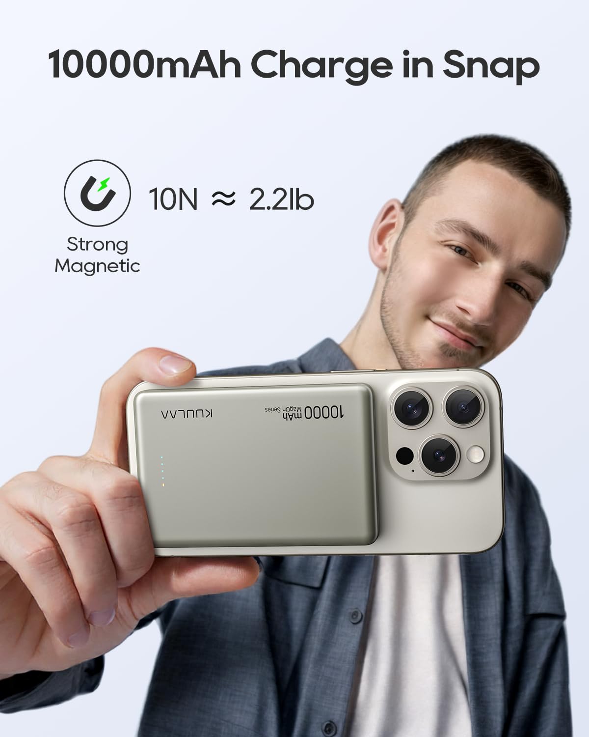 Kuulaa 10,000mAh Magnetic Wireless Power Bank - 20W USB C Fast Charging Portable Battery Pack for iPhone 15 Pro Max/15/14 Plus/13/12 Series (Titanium) - Perfect for Travel, Work & Outdoor Adventures