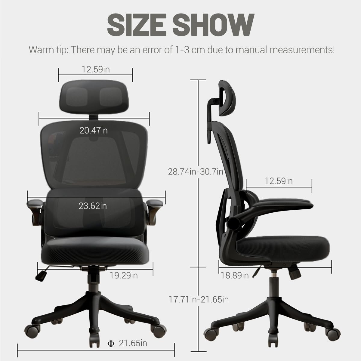 Ergonomic Office Chair with Flip-Up Armrests & Lumbar Support - High Back Mesh Computer Desk Chair, Adjustable Headrest Swivel Task Chair for Home Office & Gaming - Black | Perfect for Long Work Hours & PC Gaming Sessions