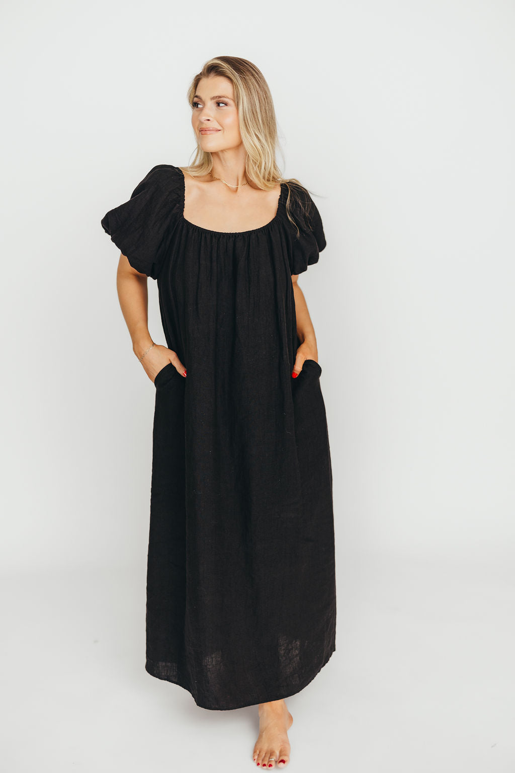 Genoa 100% Linen Maxi Dress in Black - Bump Friendly Maternity Dress for Women | Comfortable Summer Beach Dress for Pregnancy, Vacations & Special Occasions