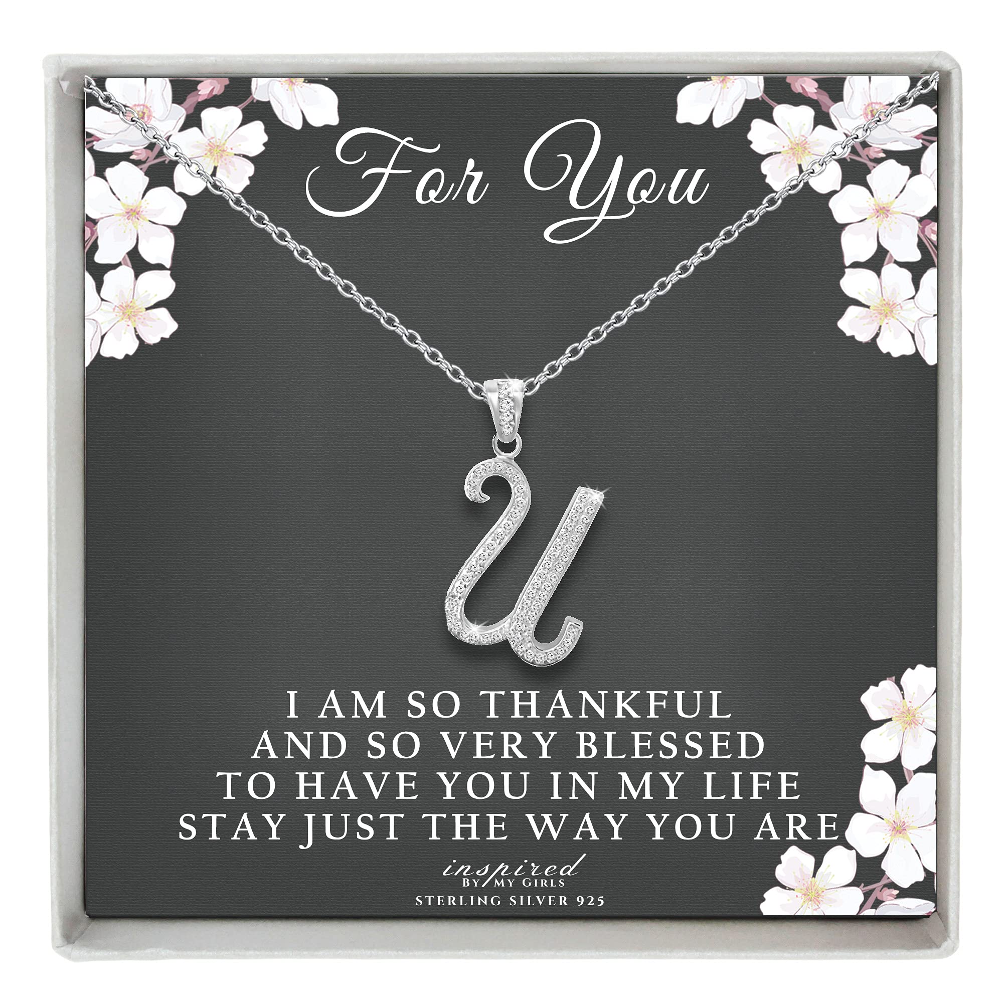 Sterling Silver Initial Necklace with CZ - Adjustable Chain for Women | Gift for Her, Friendship Keepsake