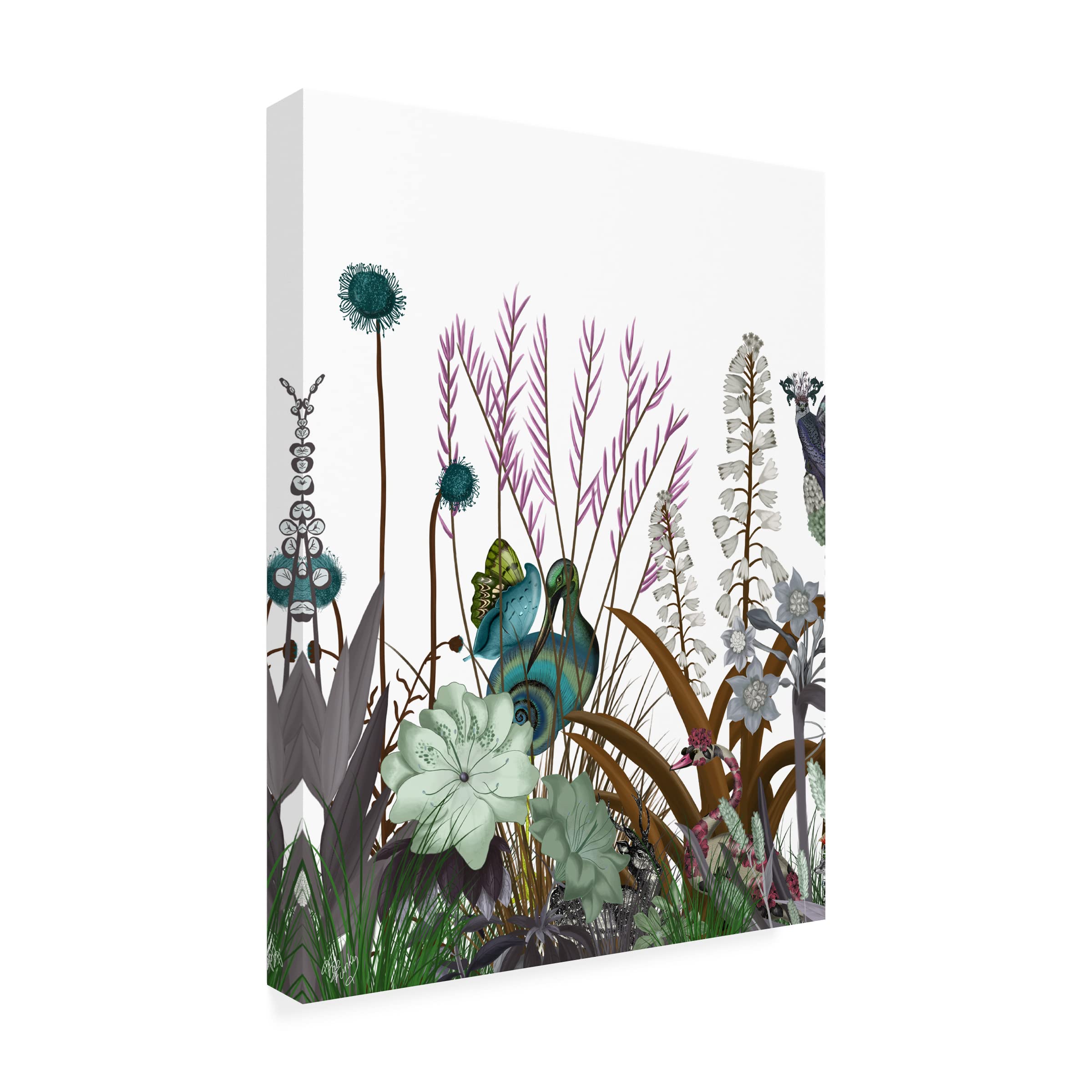 Trademark Fine Art 'Wildflower Bloom Snail Bird' Canvas Wall Art Print by Fab Funky - Vibrant Nature Decor for Living Room, Bedroom & Office