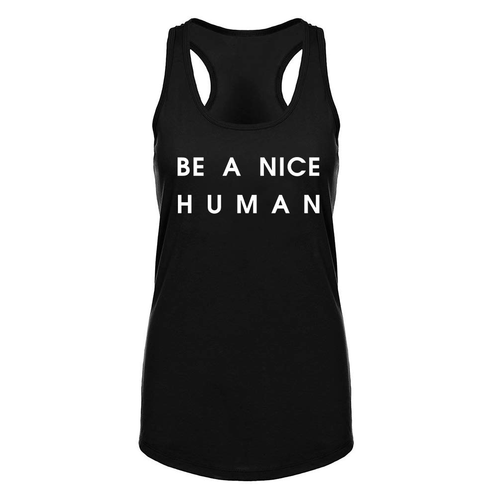 FANNOO Women's Workout Tank Tops - Funny 'Be A Nice Human' Gym Shirts, Racerback Sleeveless Fitness Tops for Women | Perfect for Yoga, Running & Gym Training