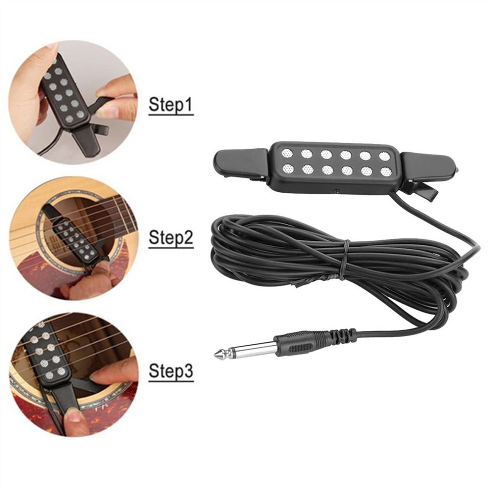 Acoustic Guitar Pickup - 12-Hole Clip-On Microphone with Wire Amplifier for Electric & Acoustic Guitars | Perfect for Live Performances & Studio Recording
