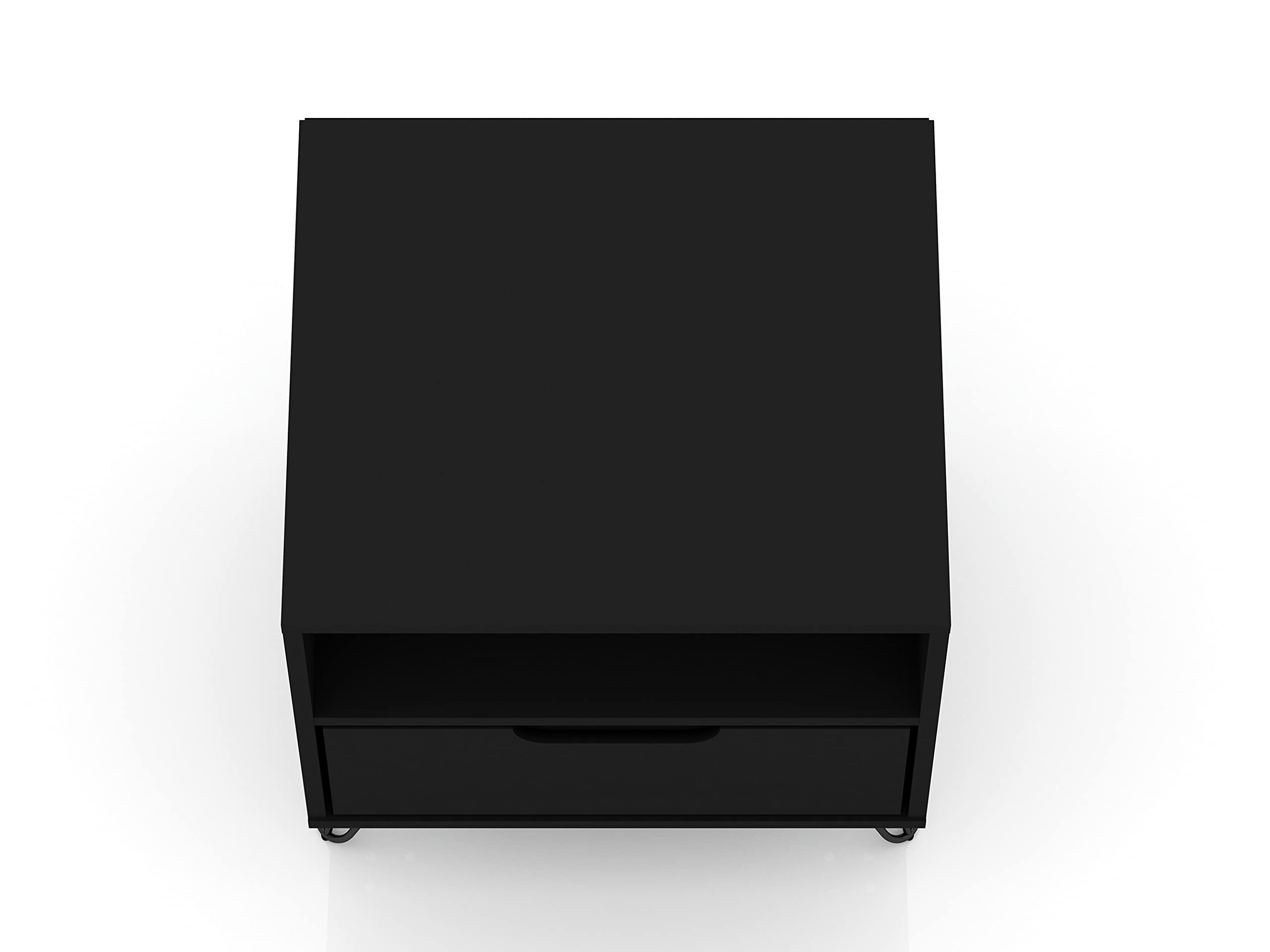 Mid Century Modern Nightstands Set of 2 - Manhattan Comfort Rockefeller Bedside Tables with Drawer & Cubby Storage | Functional Bedroom & Living Room Furniture Organizer in Black | Perfect for Small Spaces & Guest Rooms