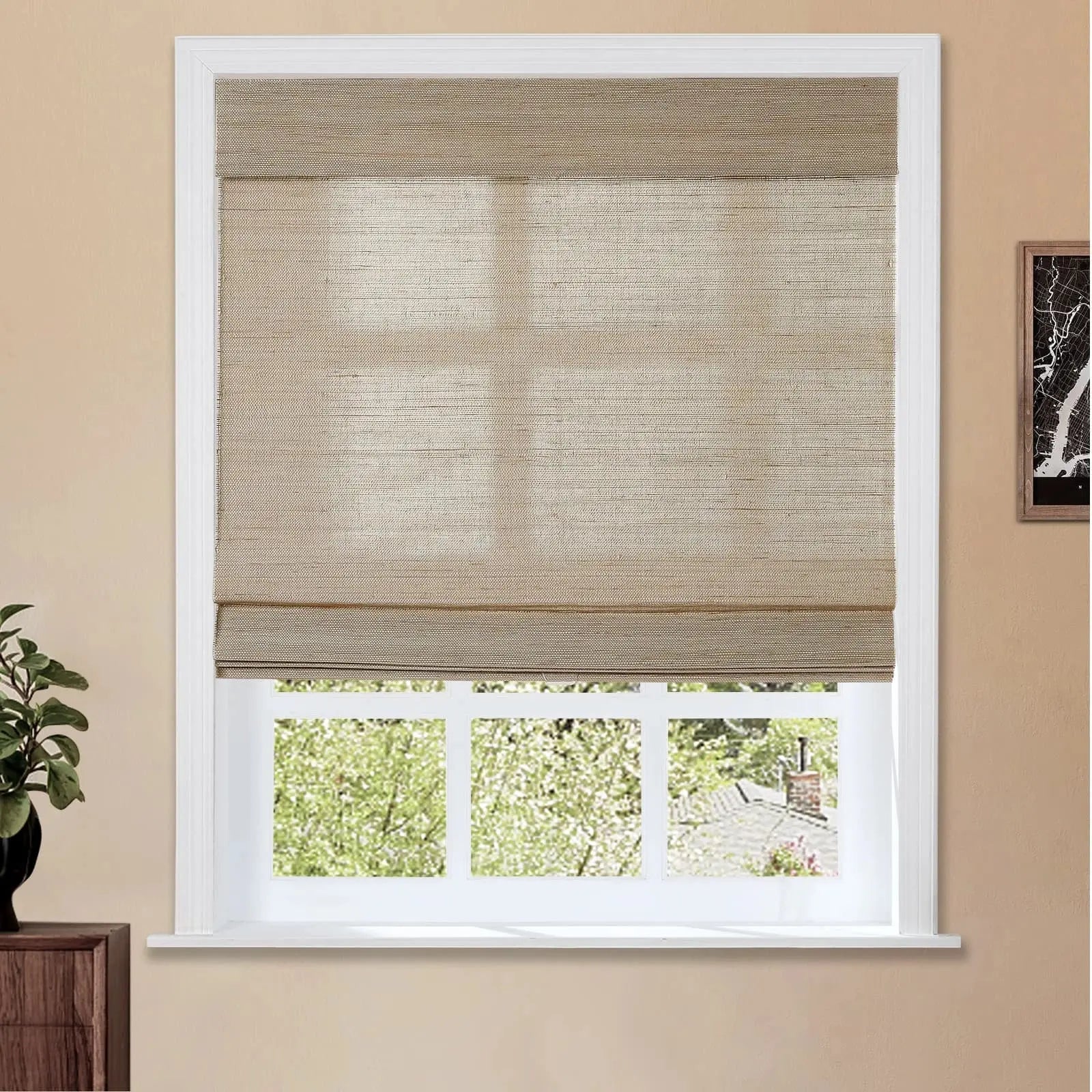 Natural Ramie Bamboo Woven Window Shade - Eco-Friendly Coconut Fiber Blinds for Living Room, Bedroom & Patio - Light Filtering & UV Protection