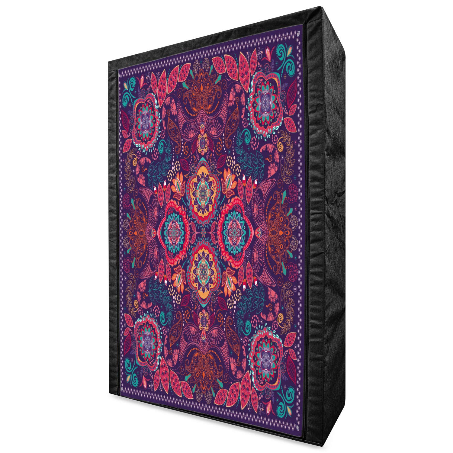 Ambesonne Paisley Portable Fabric Wardrobe Closet Organizer with Shelves - 42.5 Inch Multicolor Floral Leaf Print Storage for Bedroom, Closet, Dorm Room & Small Spaces