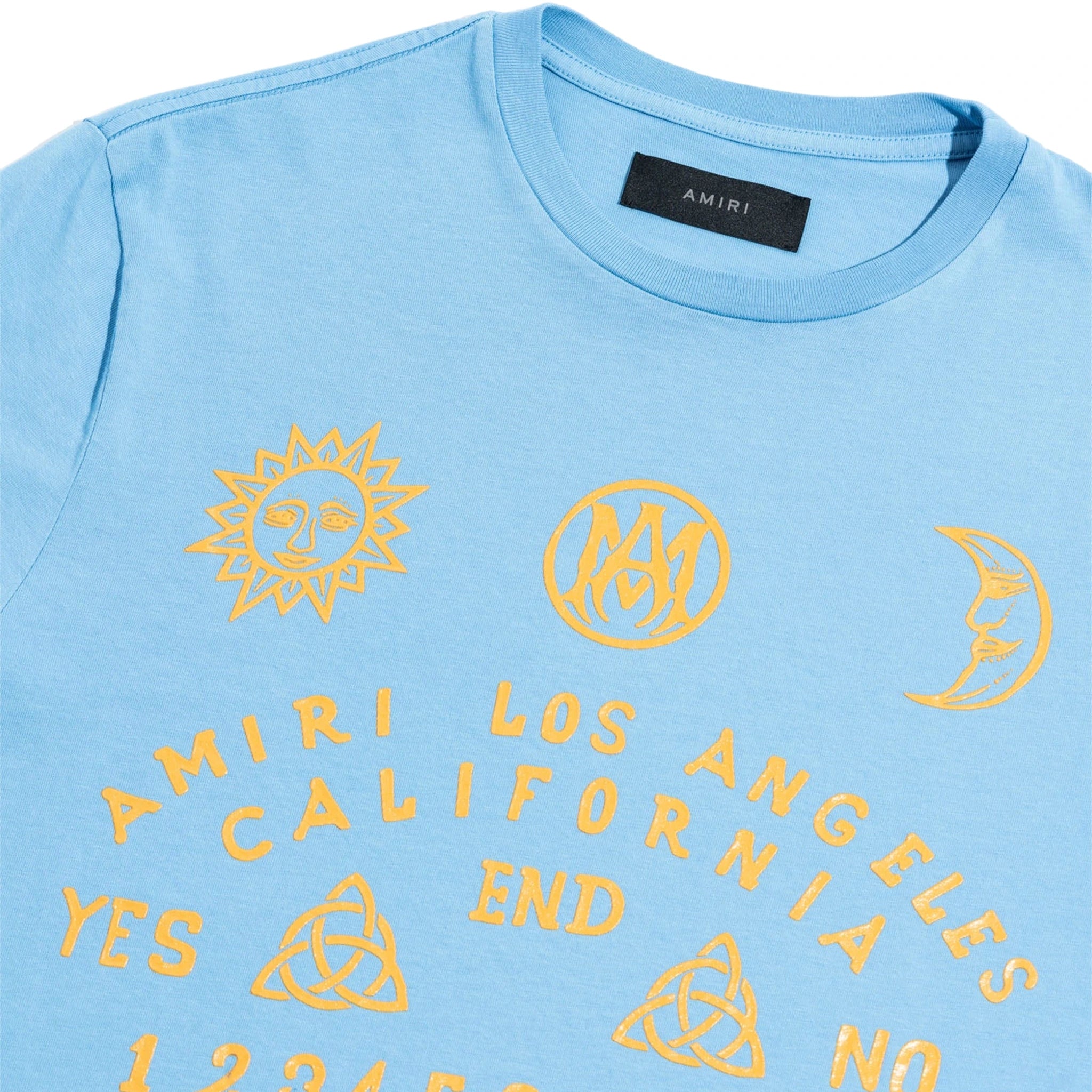 Amiri Ouija Board Carolina Blue Graphic T-Shirt for Men - Vintage Inspired Casual Tee for Streetwear & Music Festivals