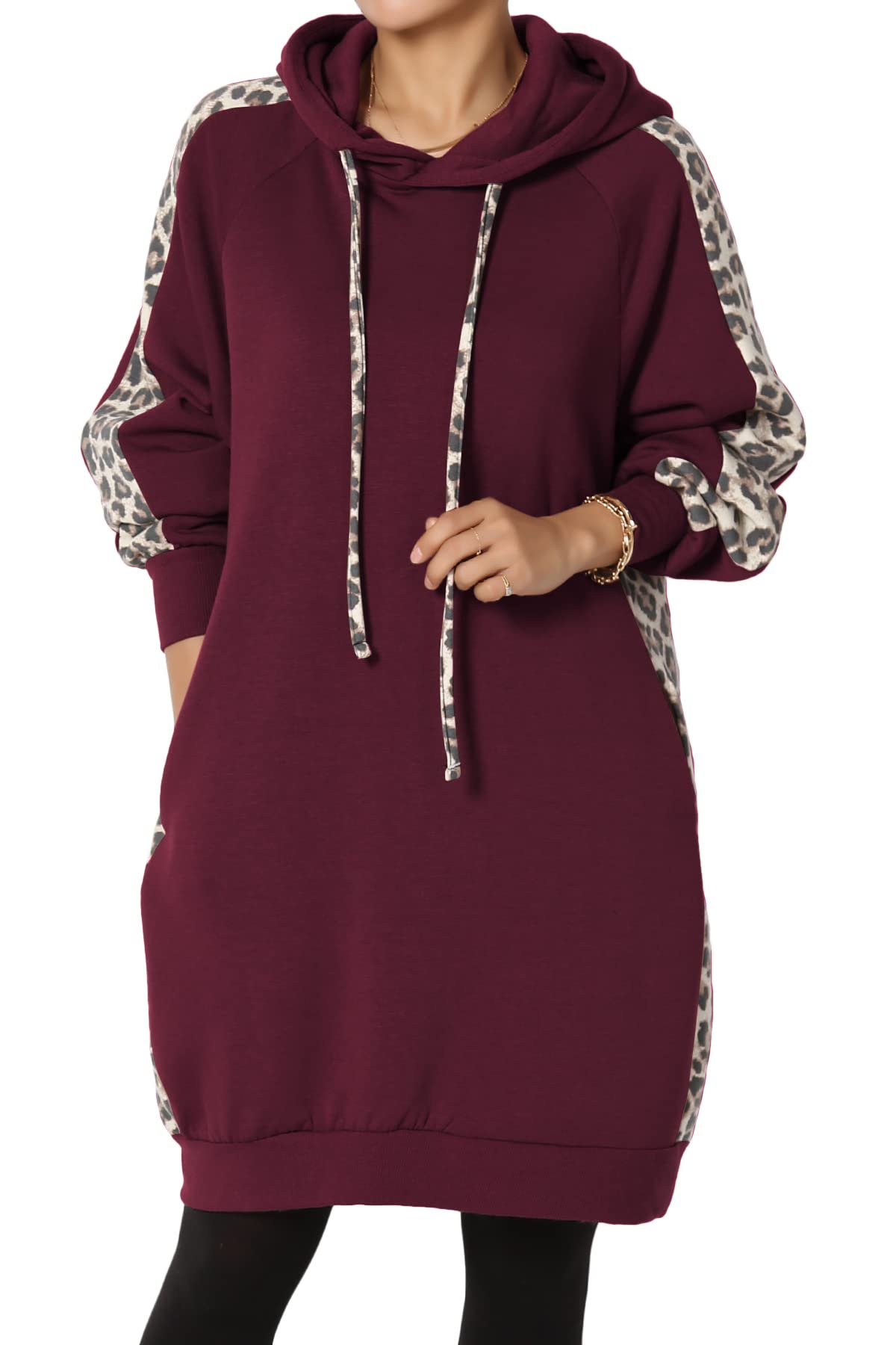 TheMogan Leopard Print Loose Fit Pocket Pullover Hoodie - Women's Long Tunic Sweatshirt for Casual Wear, Lounge & Street Style Fashion