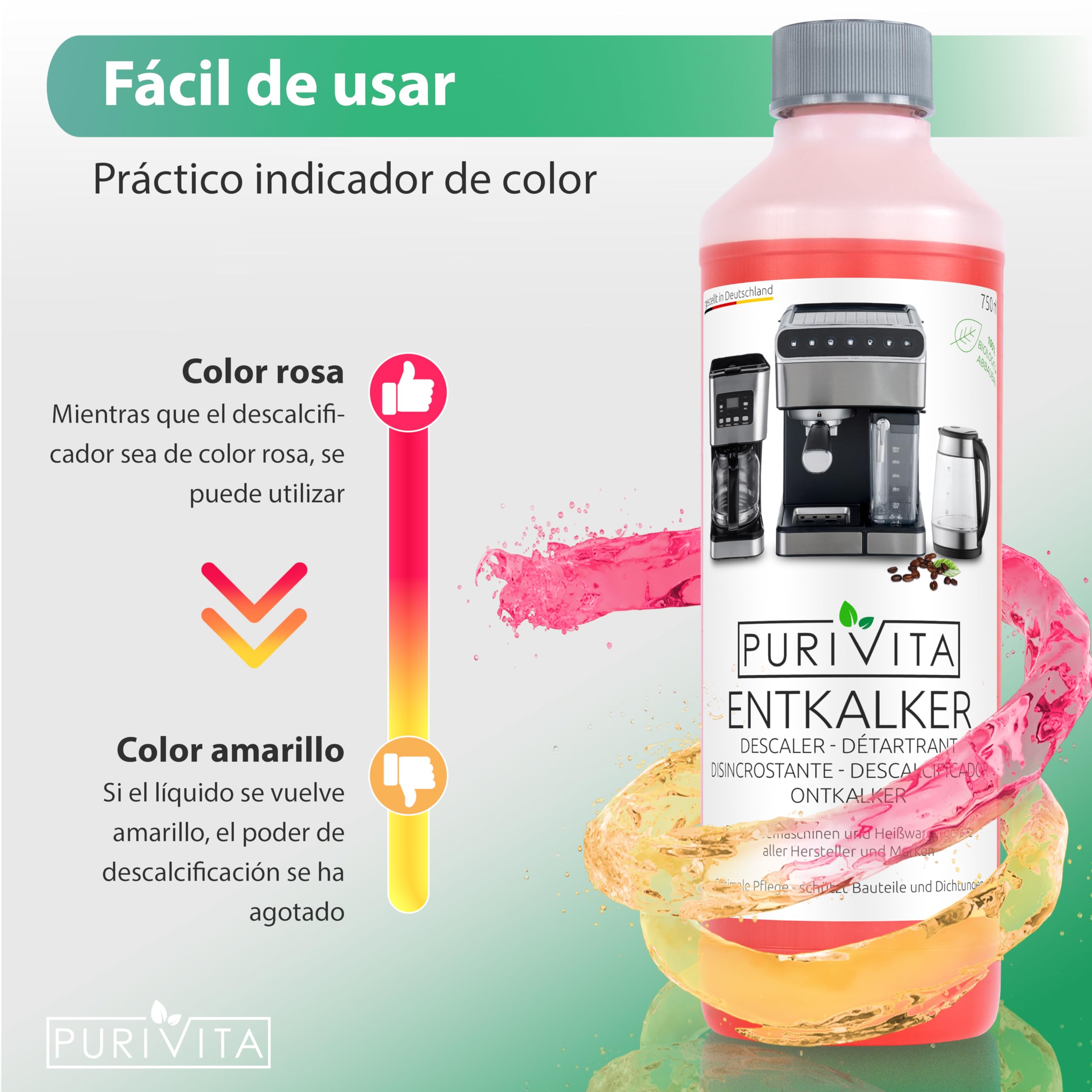 PURIVITA Universal Coffee Maker Descaler - Premium Descaling Solution for All Top Coffee Machine Brands (1 x 750ml) - Remove Limescale & Maintain Brew Quality for Keurig, Nespresso, Espresso Machines