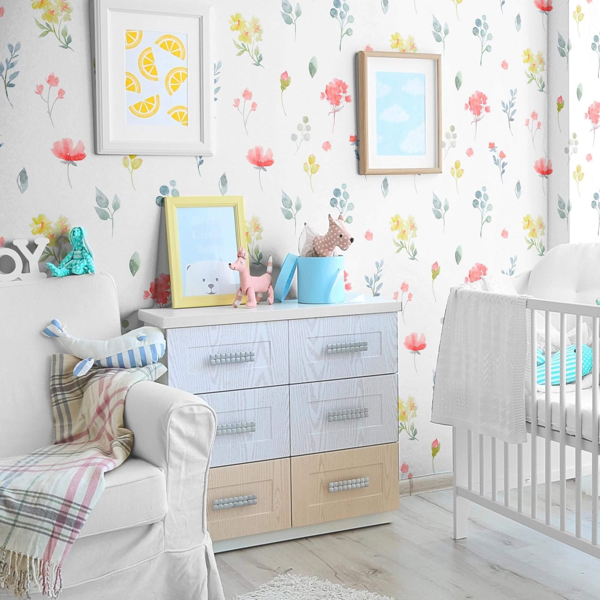 White Floral Peel and Stick Removable Wallpaper - Self-Adhesive Decorative Wall Covering for Bedroom, Living Room & Home Decor