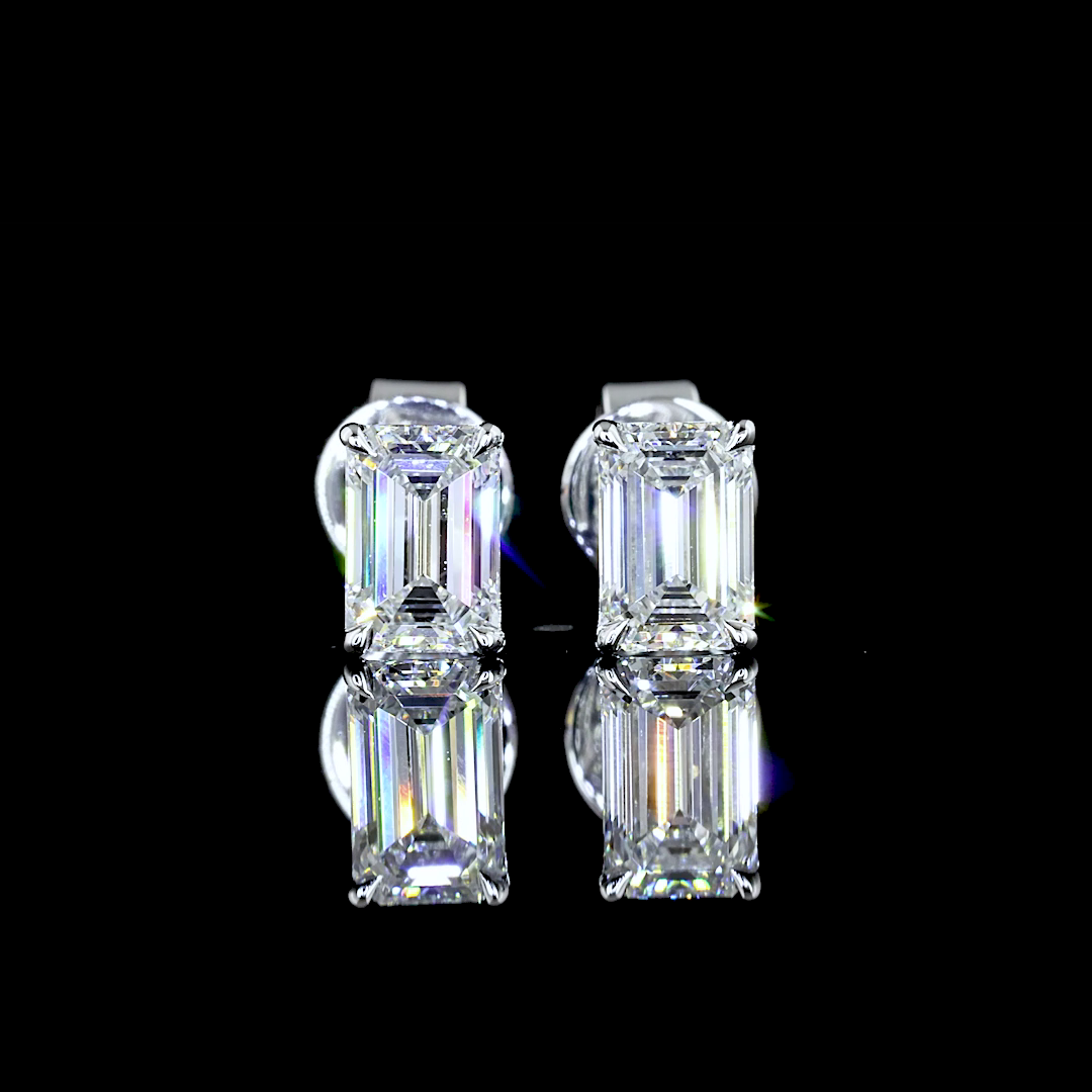 1 Carat Lab Grown Emerald Cut Diamond Stud Earrings in 14K White Gold | D Color VS1 Clarity | Perfect for Weddings, Anniversaries & Special Occasions