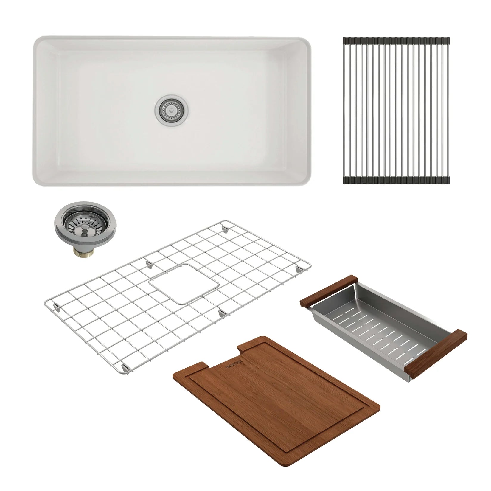 BOCCHI SOTTO 32 Inch Undermount Fireclay Workstation Kitchen Sink Set with Accessories - Perfect for Modern Kitchens, Food Prep, and Dishwashing