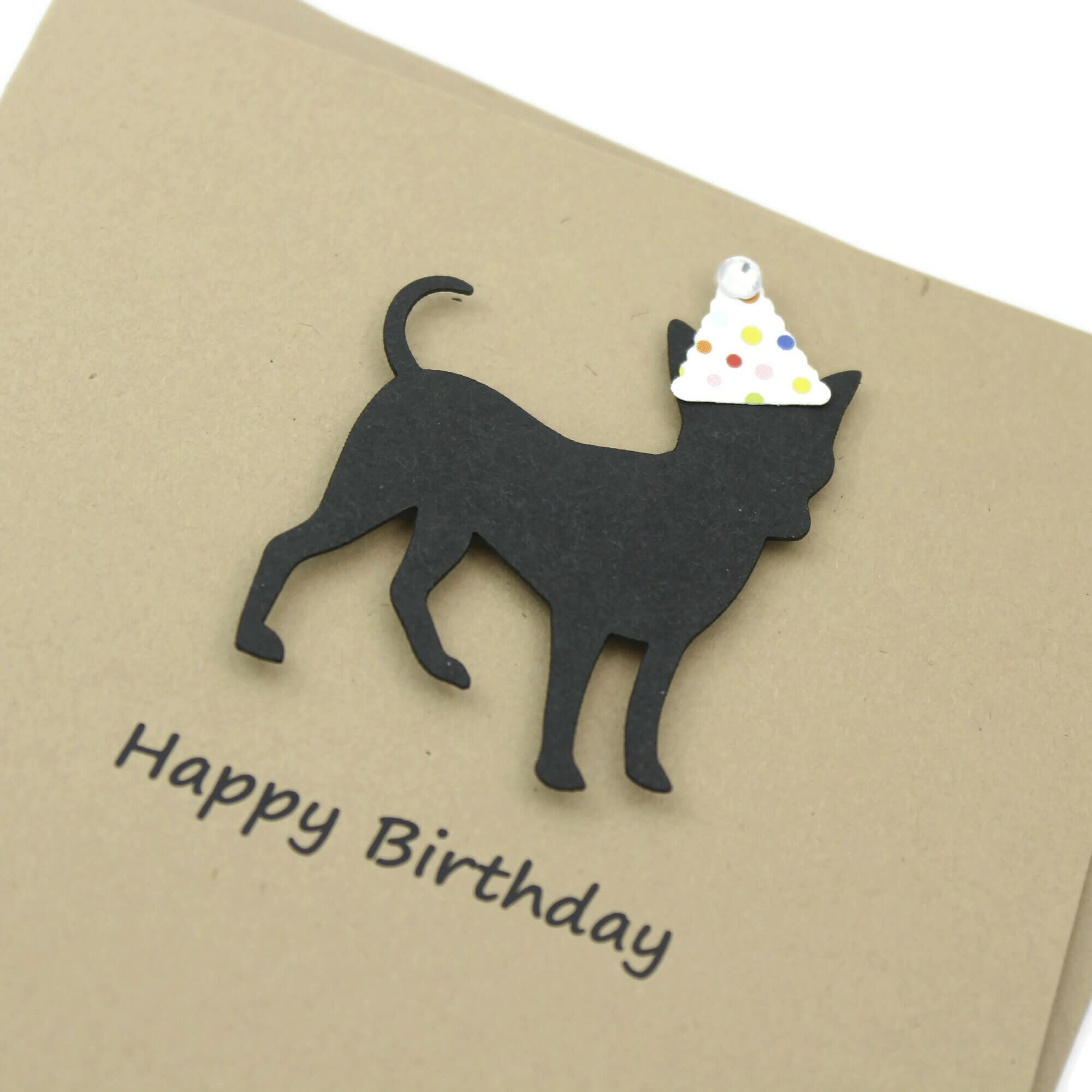 Handmade Chihuahua Birthday Card with Party Hat - Cute Black Dog Chi-Chi Greeting Card for Pet Lovers | Perfect for Dog Birthday Parties, Pet Celebrations & Gift Giving