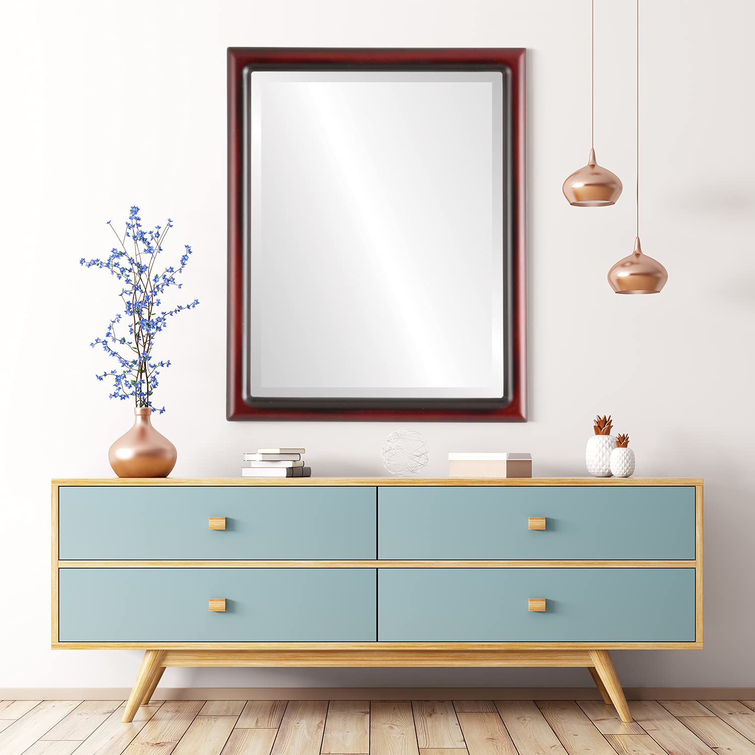 Ovalcrest Rectangle Wooden Beveled Wall Mirror - 18x22 Inches Rosewood Frame - Elegant Home Decor for Bathroom, Vanity, Bedroom, Living Room & Hallway - Perfect for Adding Style & Space to Any Room