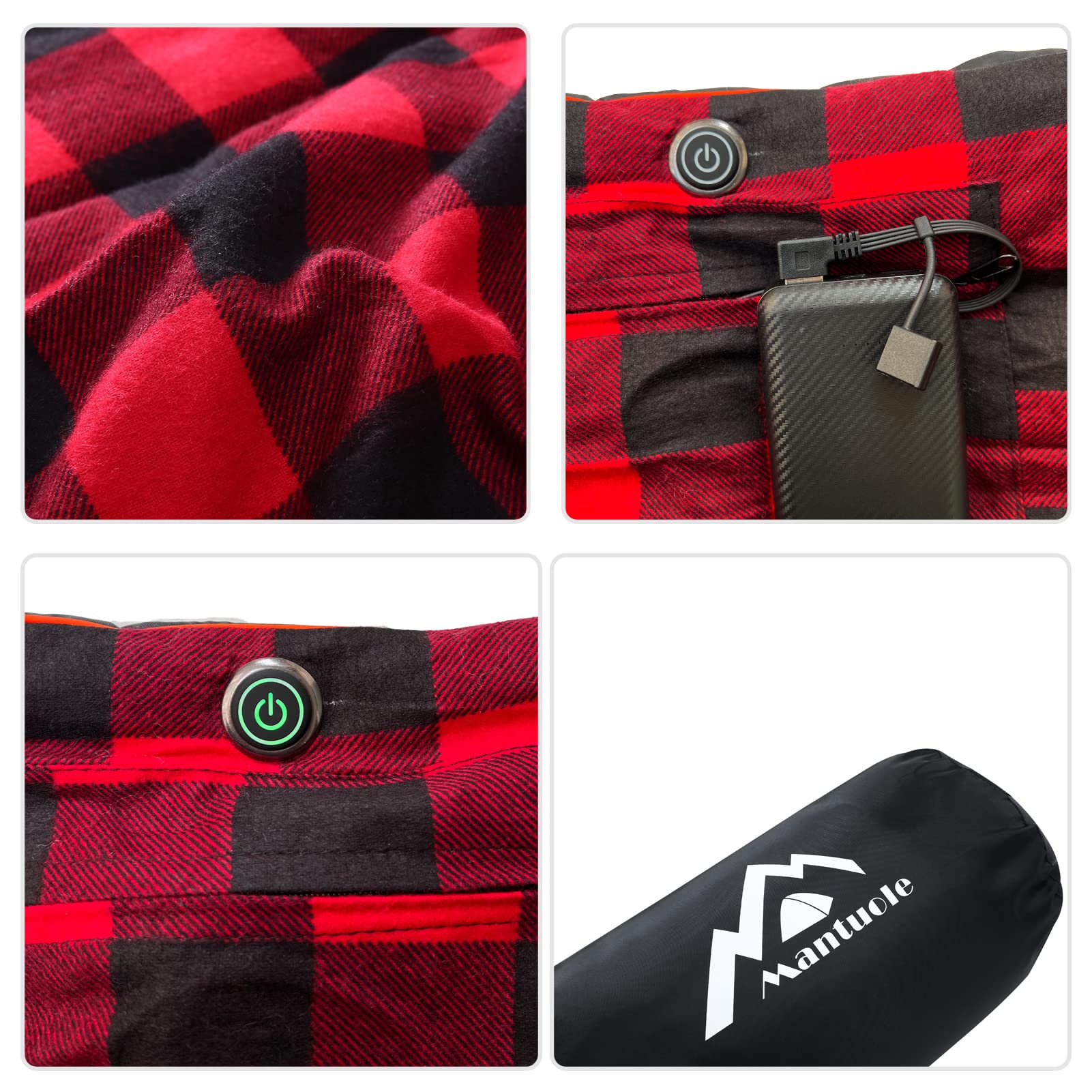 Electric Heated Sleeping Bag Pad & Liner - 5-Zone Heating System | USB Powered (Works with Power Banks & USB Chargers) | Portable & Compact for Camping, Hiking, Winter Outdoor Adventures
