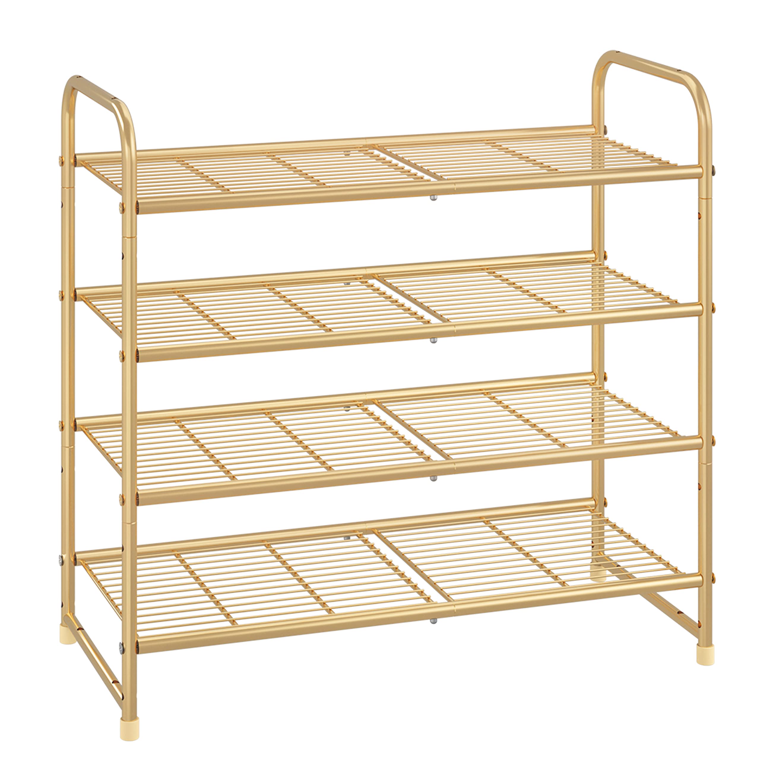 Simple Trending 4-Tier Stackable Shoe Rack - Expandable & Adjustable Shoe Organizer Storage Shelf with Wire Grid in Golden Yellow | Perfect for Closet, Bedroom & Entryway Organization