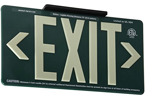 Jessup Glo Brite 75-7082-B P75 Photoluminescent Exit Sign - Non-Electric, Glow-in-The-Dark Safety Sign for Outdoor & Wet Locations - Double-Sided 8.5