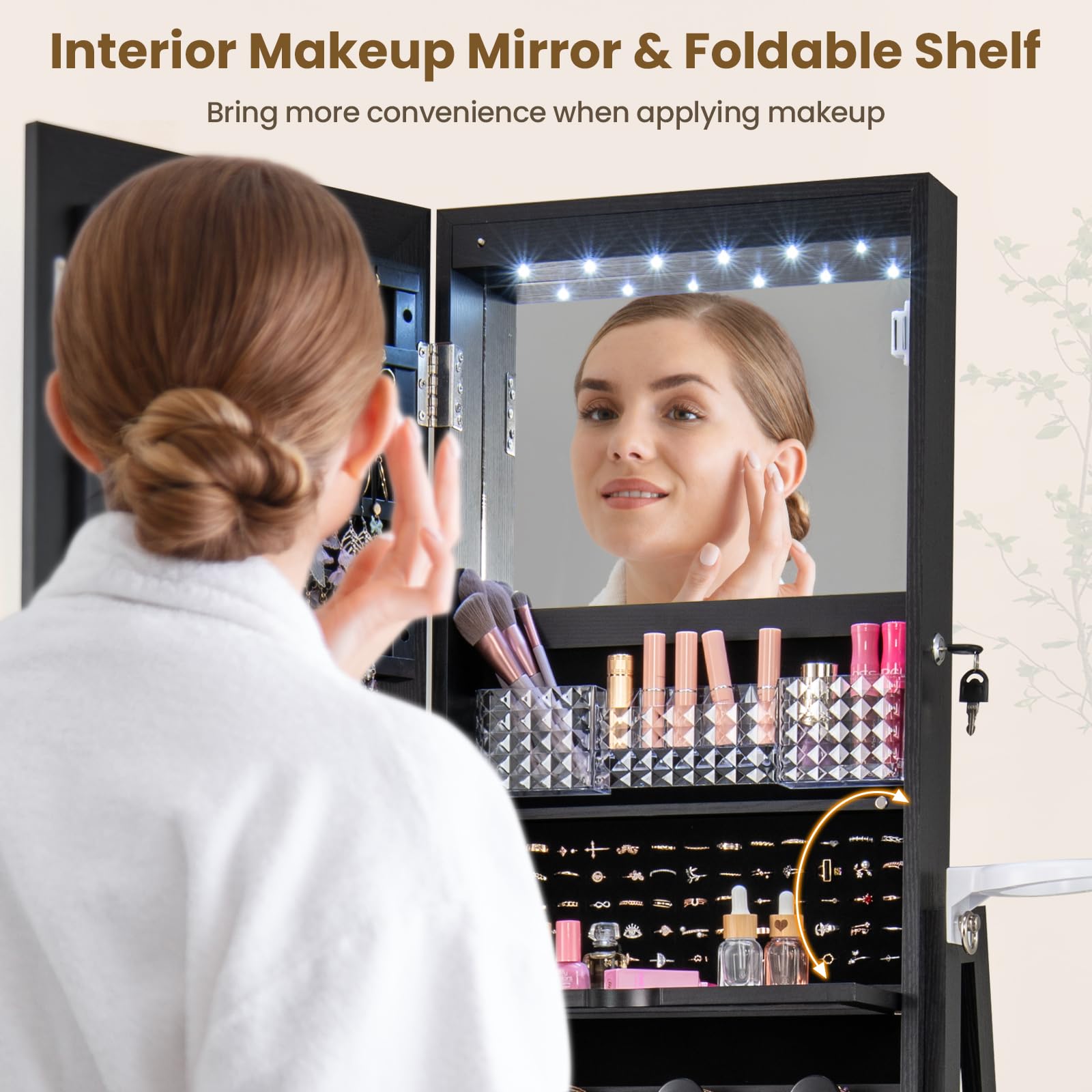 CHARMAID 360° Swivel Jewelry Cabinet Armoire with Full Length Mirror - 64.5