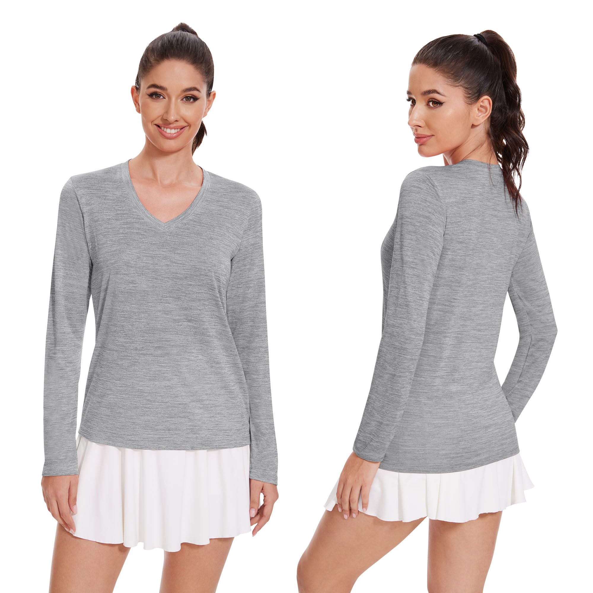4-7 Pack Women's Long Sleeve Moisture-Wicking Workout Shirts - V-Neck Hiking & Running Tops for Outdoor Activities & Gym Training
