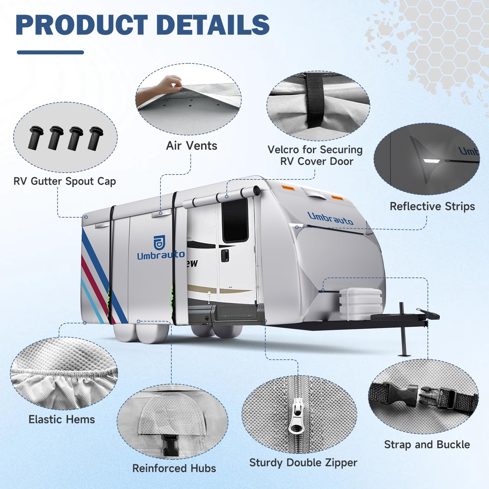 Umbrauto 300D Oxford RV Cover - 30-33ft Travel Trailer Cover with Silver Coating | Waterproof, Windproof & Snowproof Camper Cover for Winter Protection | Perfect for Parking, Toy Haulers & Campsite Storage