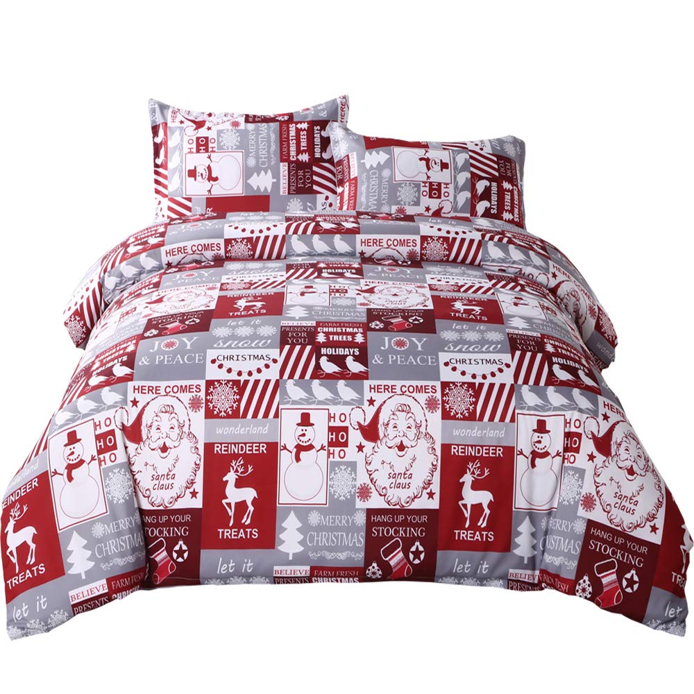 Suncloris Christmas Elk Cabin Duvet Cover Set - Xmas Lodge Plaid Patchwork Bedding with Zipper Closure - Includes Duvet Cover & Pillowcases (No Comforter) - Twin Size - Perfect for Holiday Guest Rooms & Cozy Winter Bedrooms