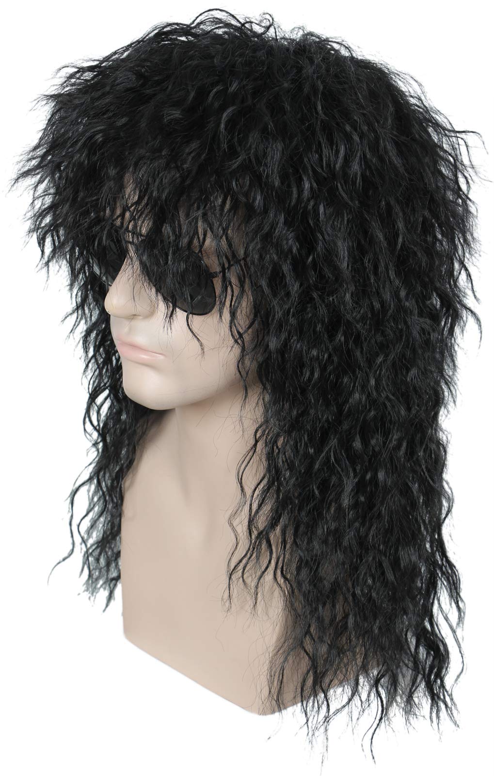 Linfairy 80s Curly Black Heavy Metal Halloween Wig - Vintage Rock Mullet Costume Hairpiece for 80s Parties, Cosplay & Halloween Dress Up