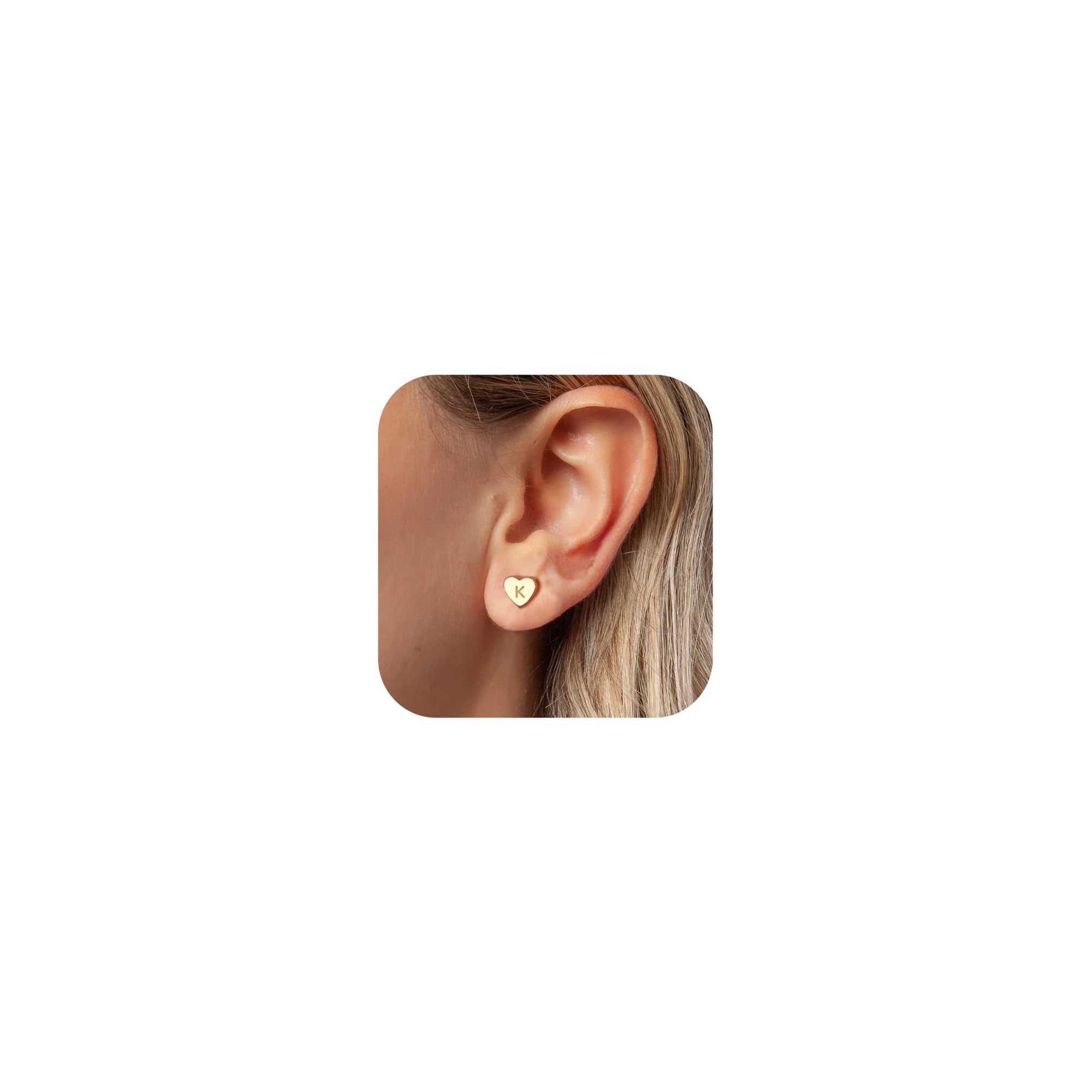 18K Gold Plated Heart CZ Initial Earrings for Women & Girls - Hypoallergenic Sensitive Ear Jewelry - Perfect for Gifts, Everyday Wear & Special Occasions