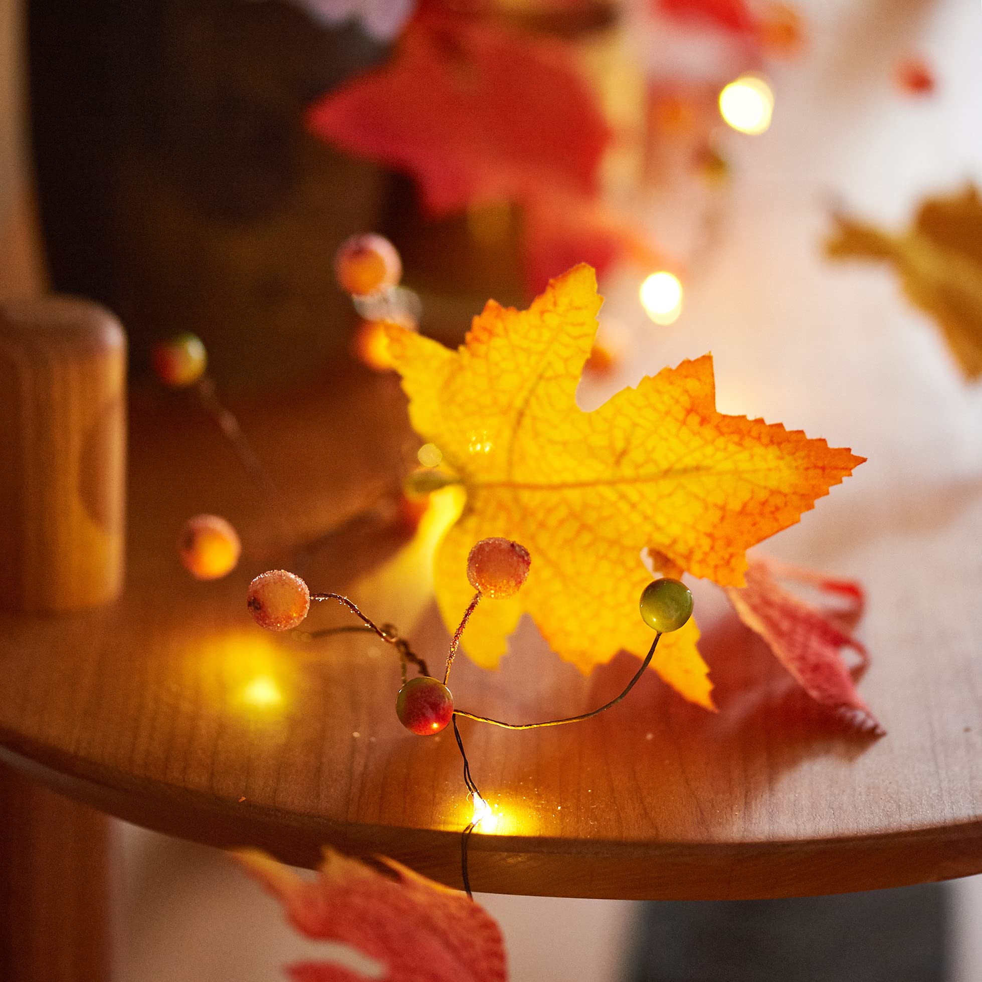 Fall Fairy Lights - Battery Operated Maple Garland for Thanksgiving & Indoor Decor