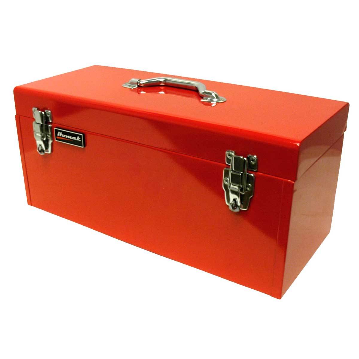 Homak 20-Inch Flat Top Steel Hand Carry Toolbox with Black Metal Tray - Durable Red Tool Storage for Garage, Workshop & Job Site Organization