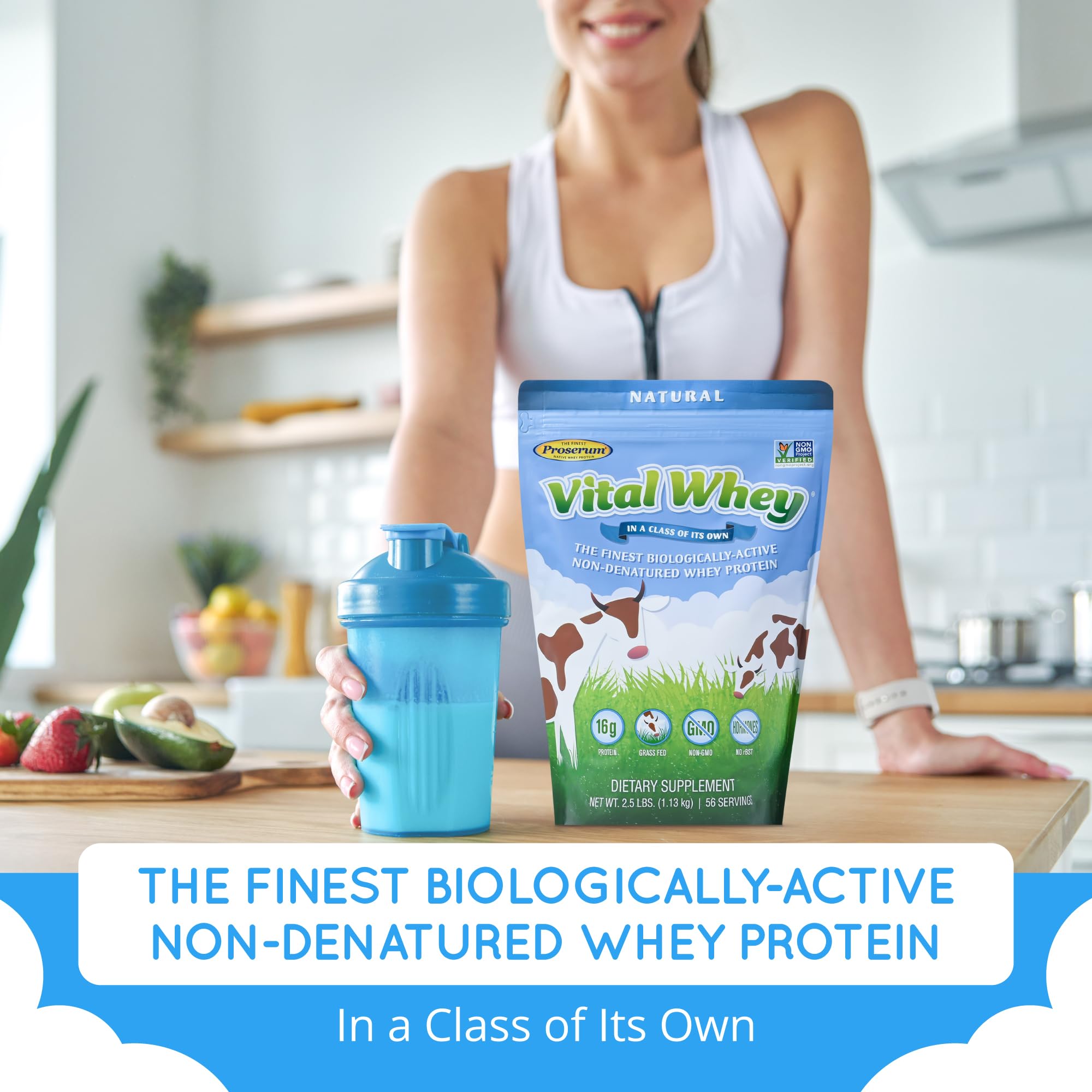 Grass-Fed Whey Protein Powder - Natural Vanilla Flavor 2.5lbs (56 Servings) | 15g Protein Per Serving | Immune Support & Muscle Recovery | Clean Holistic Nutrition for Fitness, Post-Workout & Healthy Lifestyle