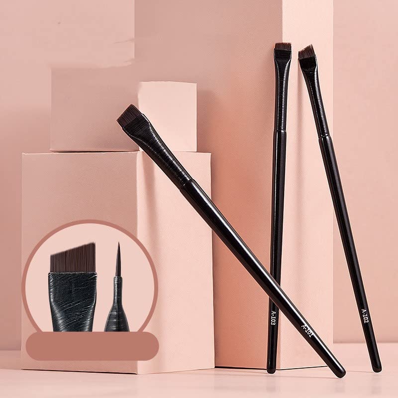 3 Pcs Eyeliner Brush Kit - Flat & Angled for Eyebrows & Eyeliner - Perfect for Precise Makeup
