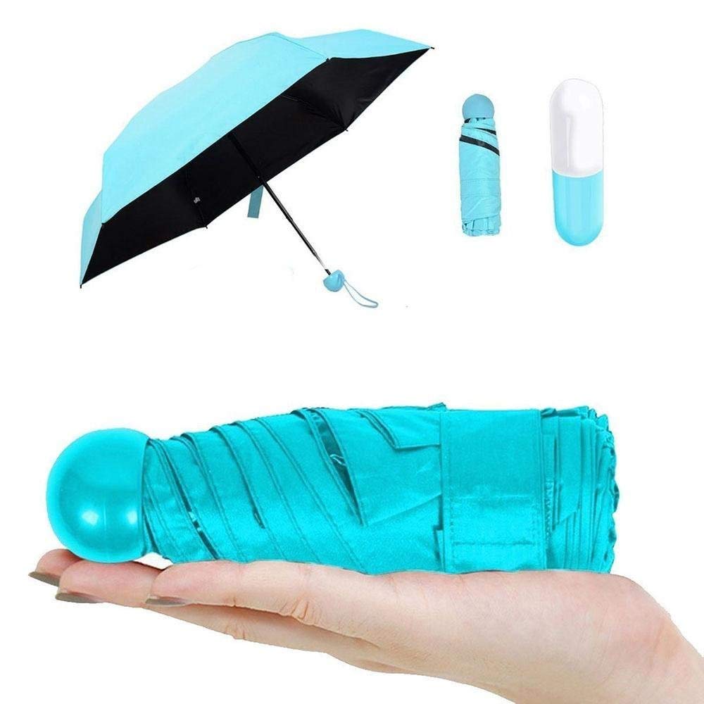 Foldable Windproof Compact Travel Umbrella for Men & Women - Mini Cream Solid Color UV Protection (95% UV Resistance) - Perfect for Commuting, Outdoor Activities & Travel (Blue)
