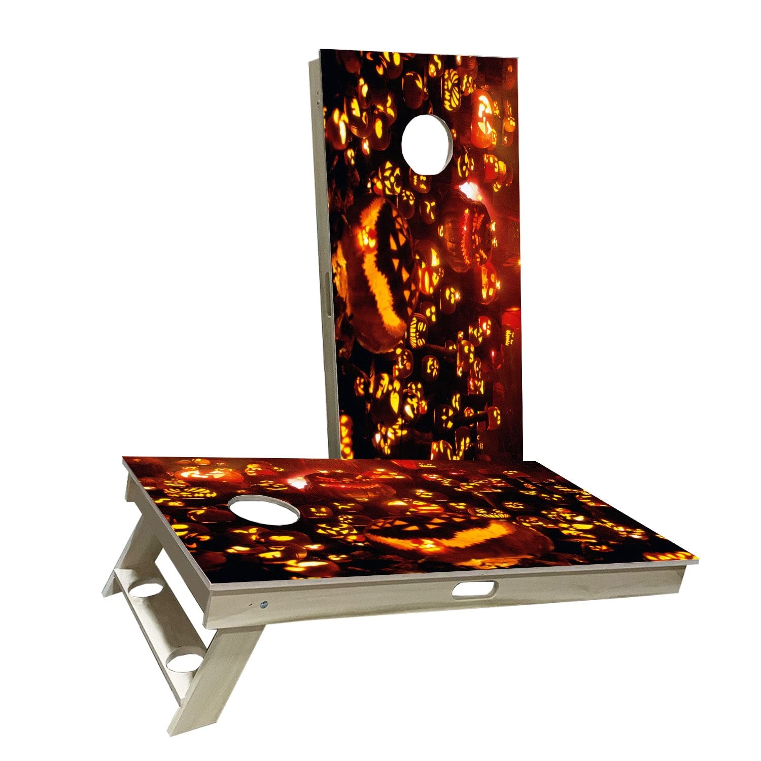 Skip's Garage Halloween Pumpkins Cornhole Board Set - 2 Boards & 8 Bags - Custom Size & Accessories - Perfect for Backyard Parties, Tailgating & Fall Festivals