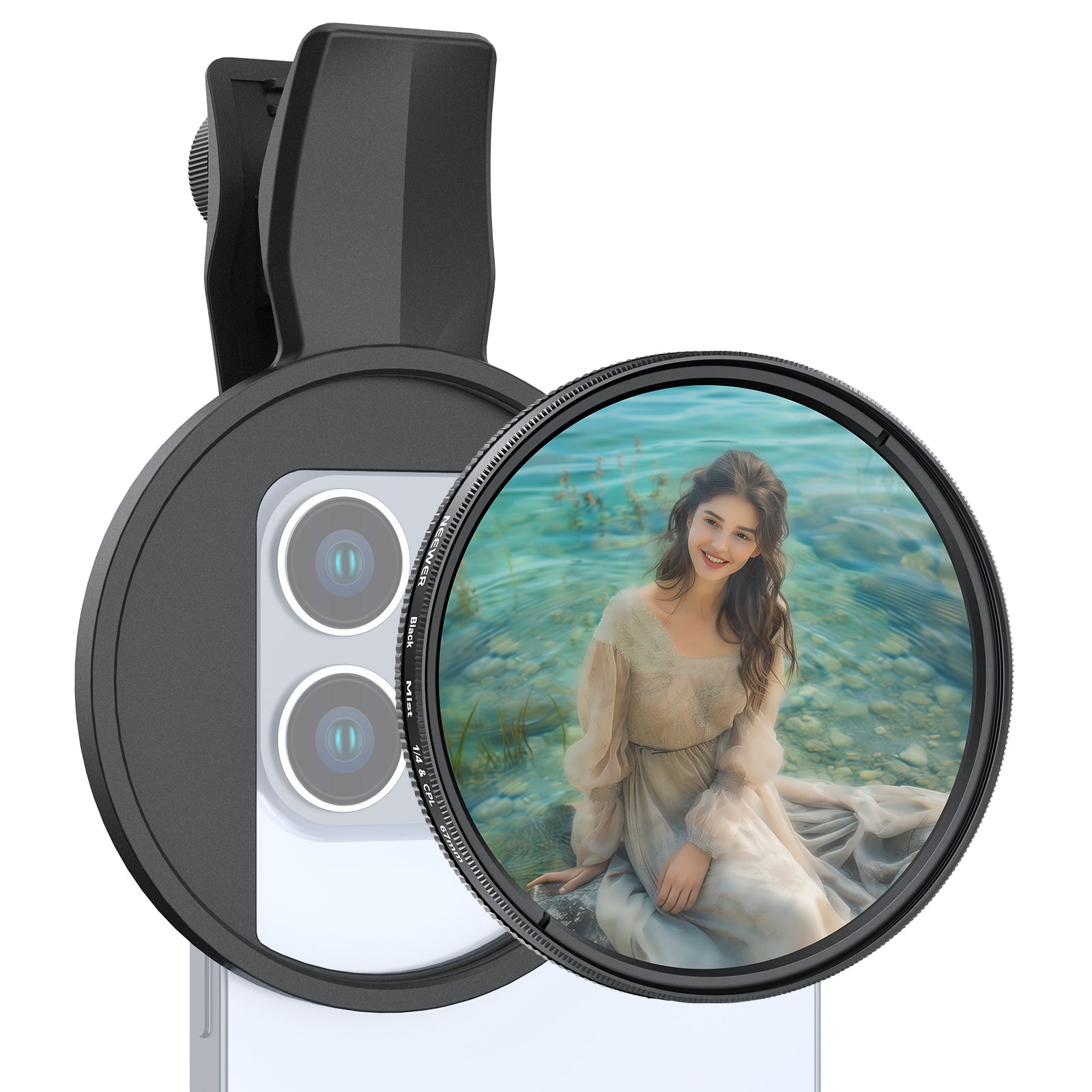 NEEWER 2-in-1 67mm Clip-On CPL & Black Mist Diffusion 1/4 Filter for Smartphone Camera - Enhance Photos & Videos for Social Media, Vlogging, and Professional Photography