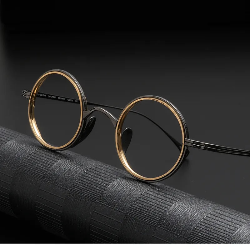 Stylish Unisex Black Titanium Round Full Rim Eyeglasses KM123 - Perfect for Work, Reading & Everyday Fashion