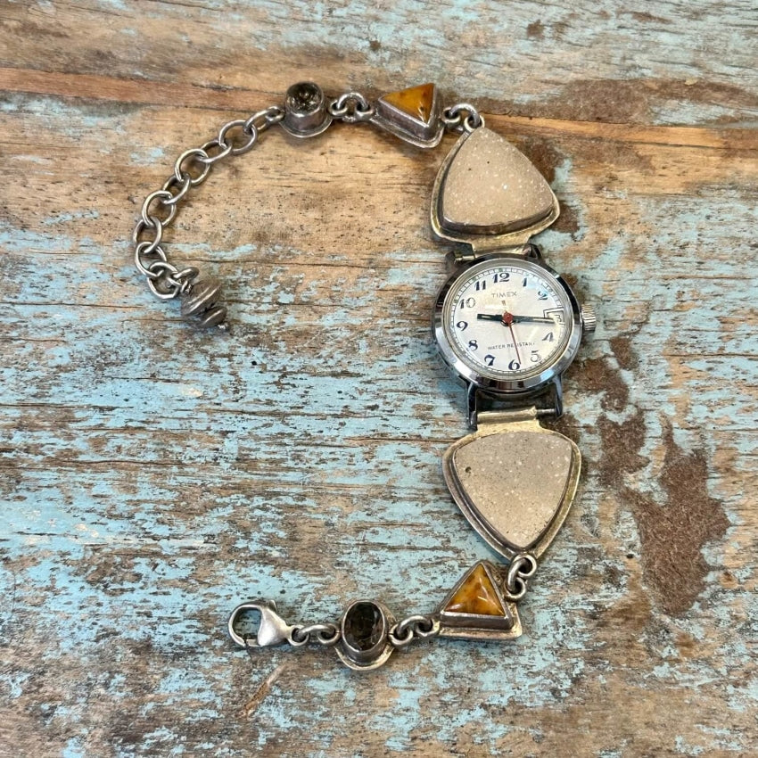 Vintage Timex Watch with Sterling Silver Chunky Gemstone Band - Stylish & Durable for Casual, Formal & Everyday Wear
