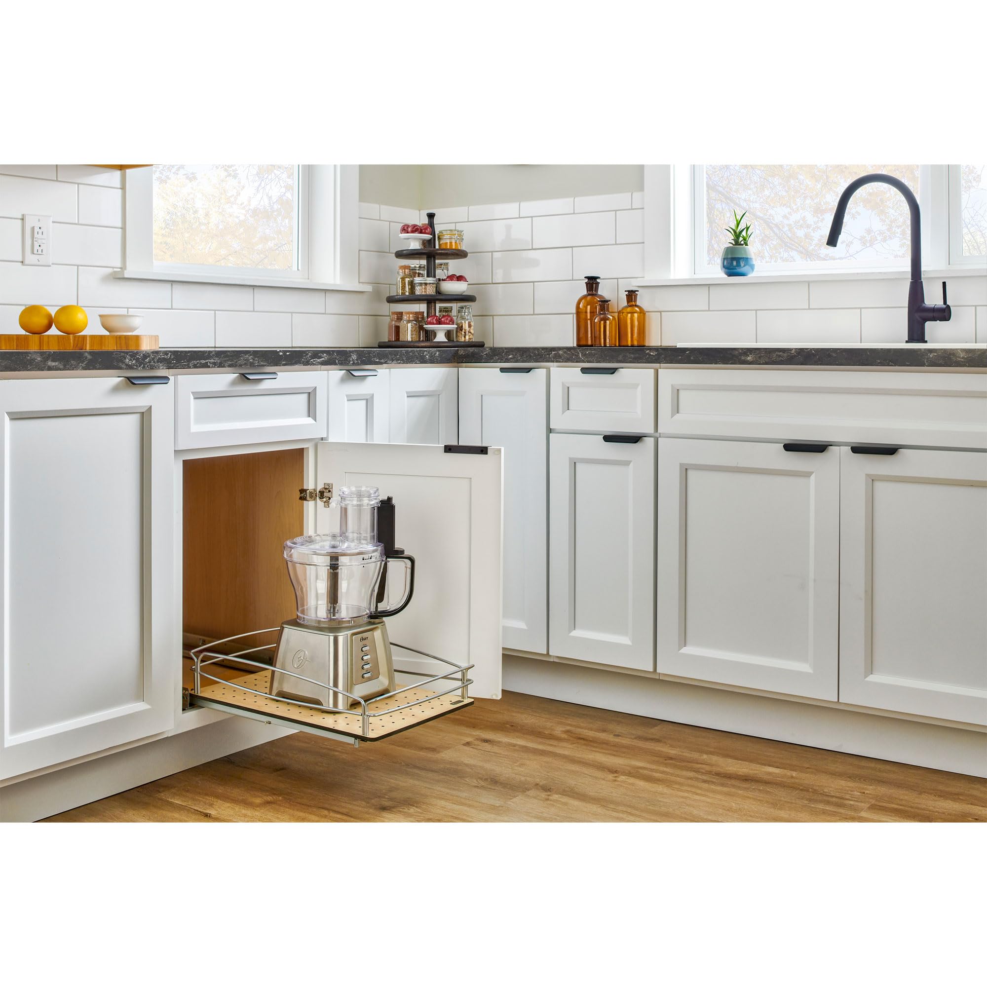 Rev-A-Shelf Pull Out Kitchen Cabinet Organizer - Solid Bottom Undermount Drawer with Soft-Close Full Extension Slides (54BK-12SC-1) - Perfect for Pantry Storage & Kitchen Organization
