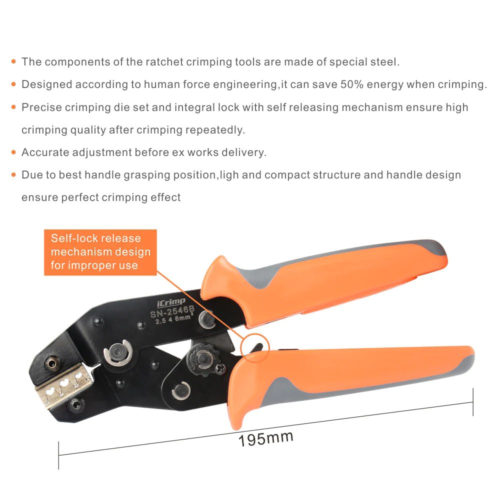SN 2546B Solar PV Connector Crimping Tool for AWG14-10 (2.5/4/6mm²) Wires - Professional Solar Panel Cable Crimper for MC4 Connectors - Ideal for Solar System Installation & Maintenance