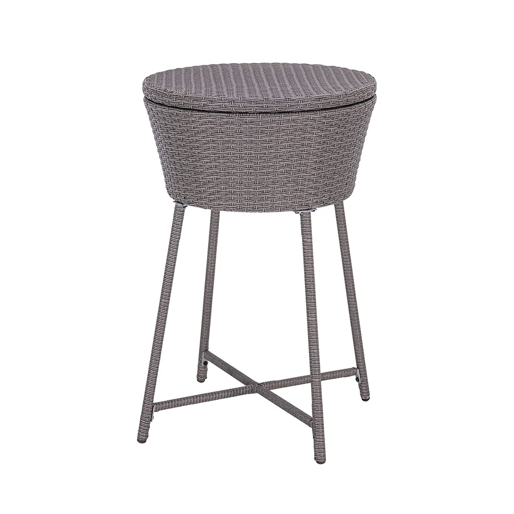 ABBLE Wicker Patio Ice Cooler Table - Outdoor Side Table with Built-in Beer & Wine Cooler - Grey Weather-Resistant Furniture for Poolside, Deck, Garden & Backyard Entertaining