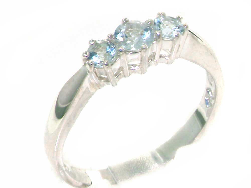 925 Sterling Silver Genuine Aquamarine Women's Trilogy Anniversary Ring - Elegant Gift for Wife, Mother, Girlfriend for Valentine's Day, Birthday, Wedding Anniversary