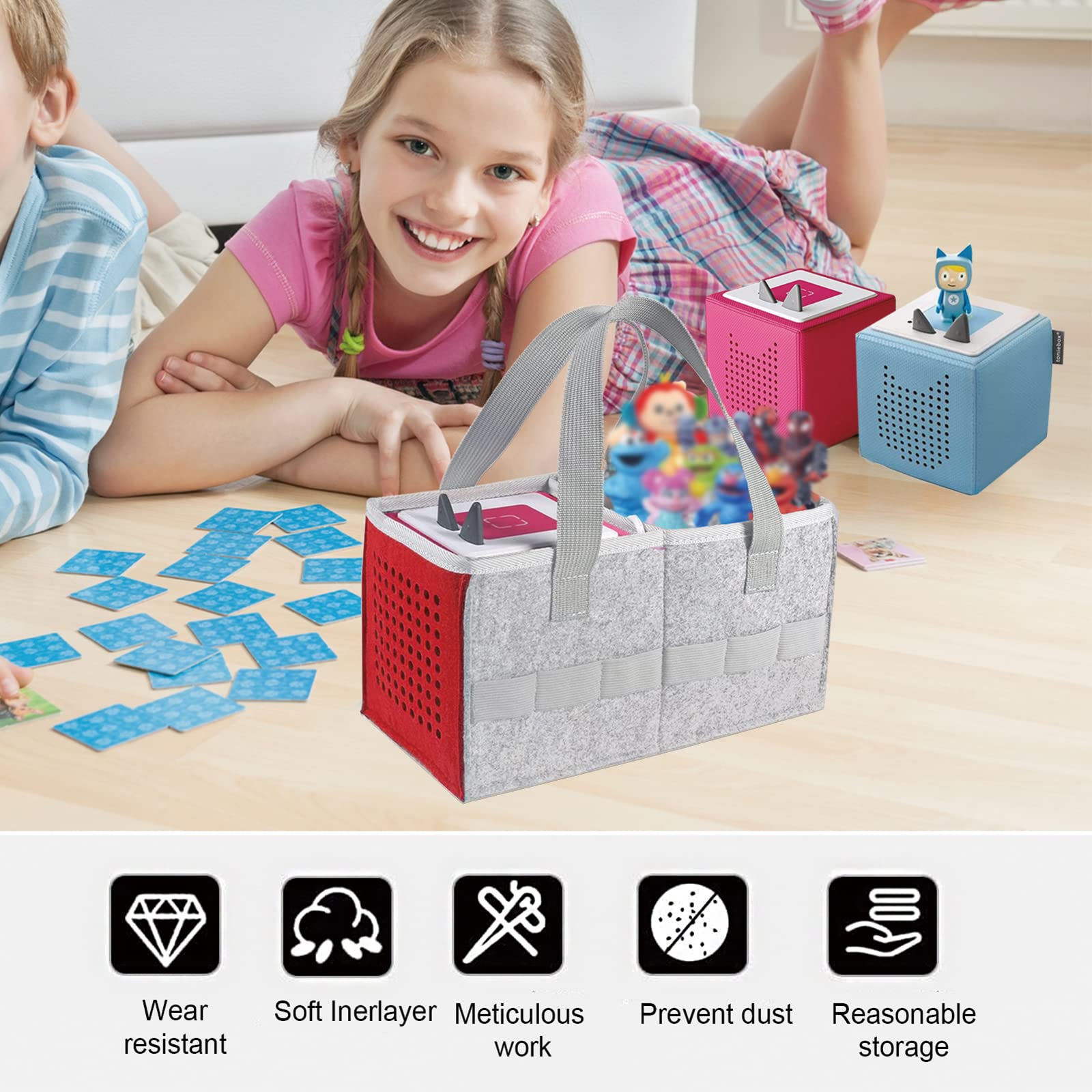 Toniebox Tote Bag - Portable Carrying Case for Audio Player & Figures, Kids Organizer for Travel & Play (Red)