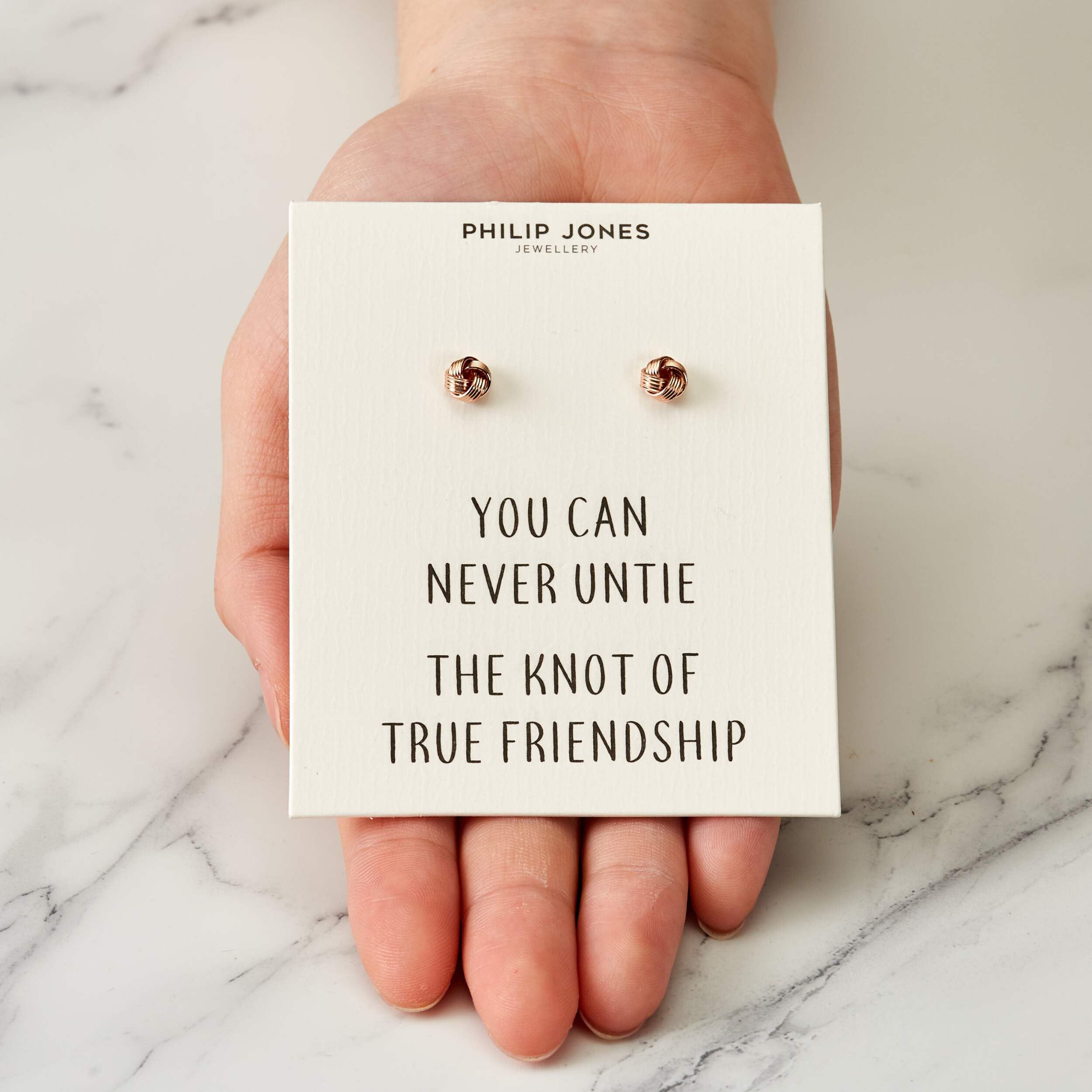 Philip Jones Rose Gold Plated Love Knot Earrings with Inspirational Quote Card - Perfect Gift for Valentine's Day, Anniversary & Romantic Occasions