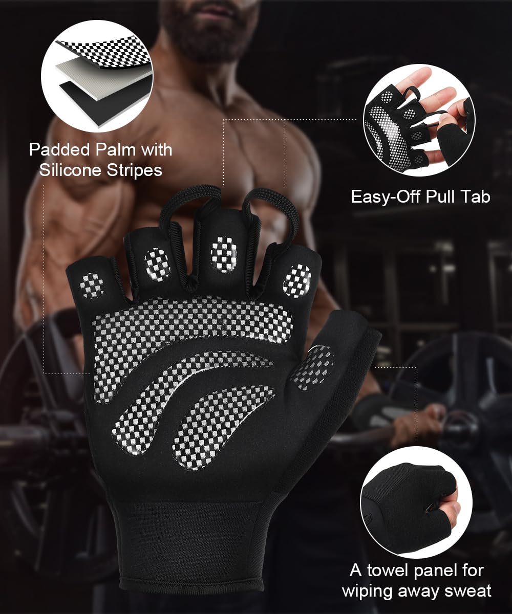 Fingerless Workout Gloves for Men & Women - Lightweight Breathable Gym Gloves for Weightlifting, Cycling, Climbing, Rowing - Perfect for CrossFit, Powerlifting & Outdoor Training