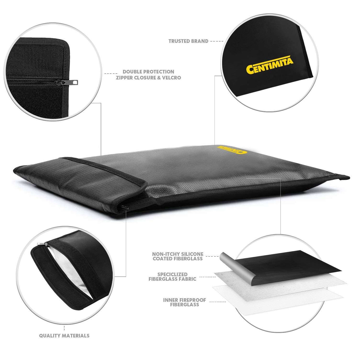 Fireproof Document Bag Waterproof Safe Folder - 2000℉ Fireproof Money Bag with Zipper & 3 Document Protectors, 15”x11” Fireproof/Waterproof Safe Pouch for Important Documents, Cash, Passports & Certificates - Ideal for Home, Office, Travel & Emergency Preparedness