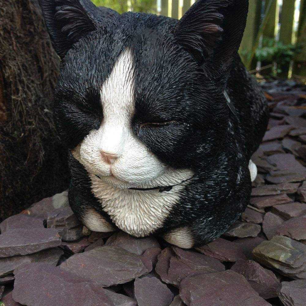 Dreaming Cat Ornament - Black and White Ceramic Figurine for Home Decor, Gift & Shelf Display | Perfect for Cat Lovers, Christmas Tree Decorations and Cozy Living Room Accents