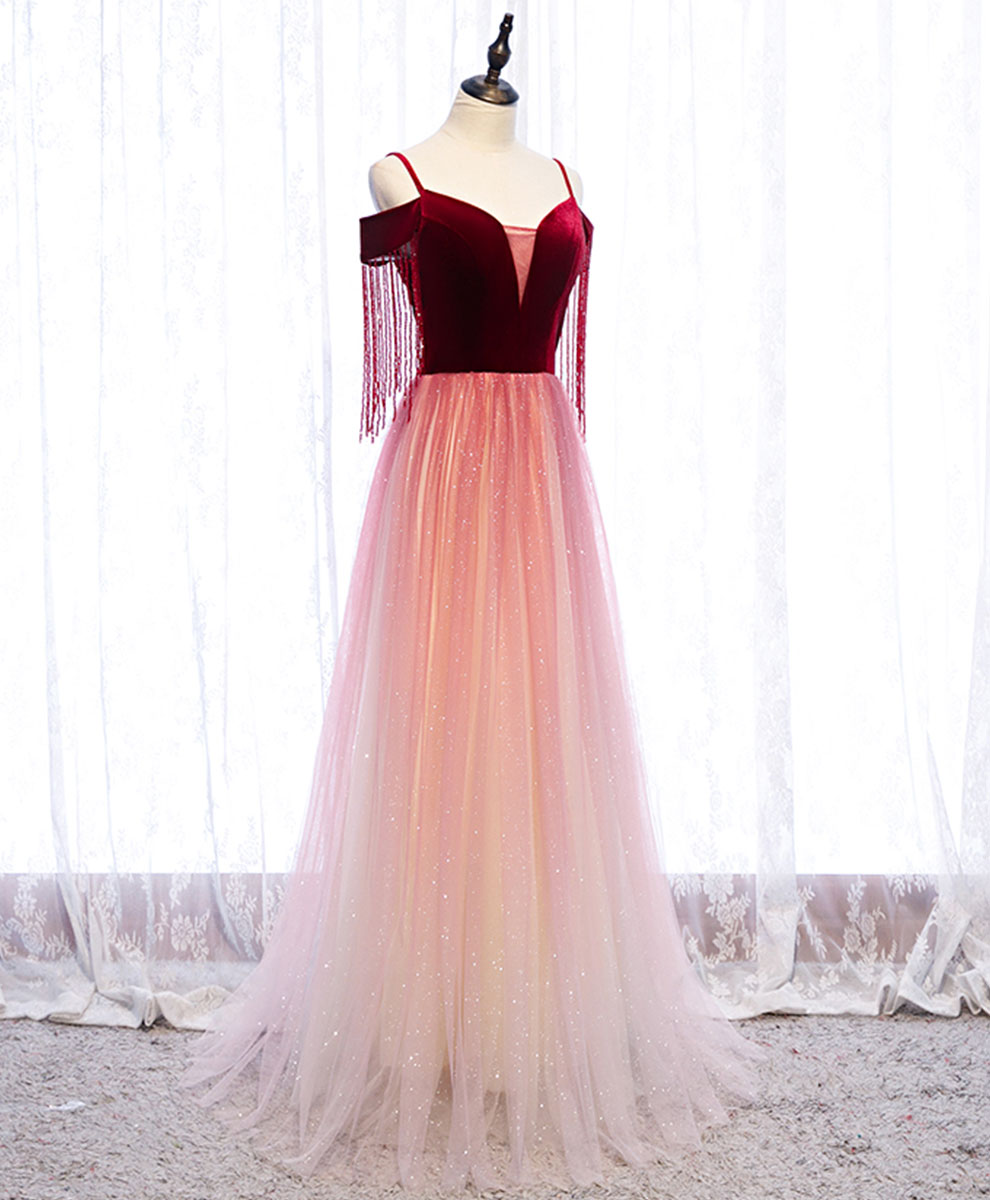 Elegant Burgundy Tulle Long Prom Dress for Women - Formal Evening Gown for Homecoming, Ball, Wedding & Special Occasions