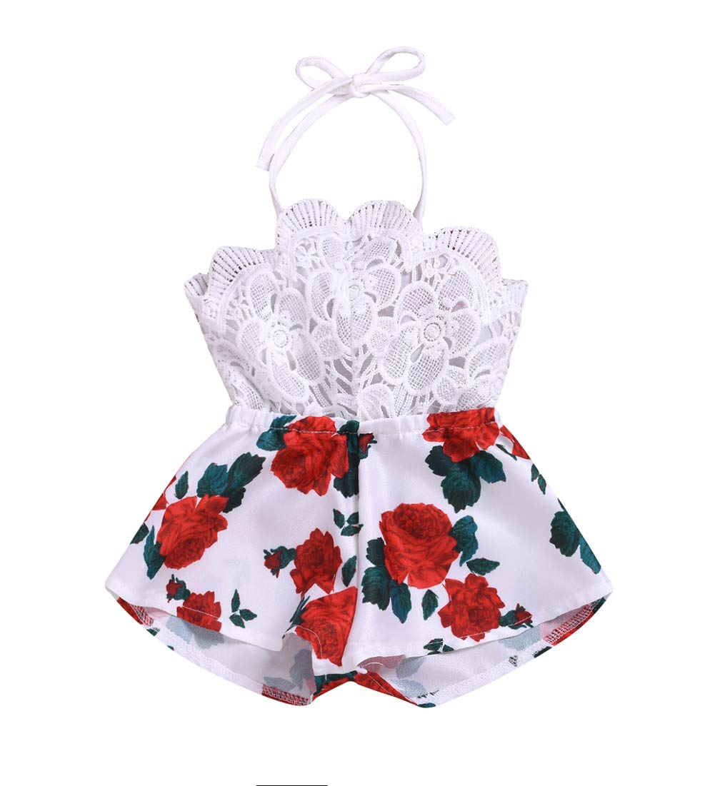 Baby Girl Floral Romper Dress - Newborn Halter Onesie Jumpsuit with Embroidery - Perfect for Summer Outfits, Playdates, and Photo Shoots