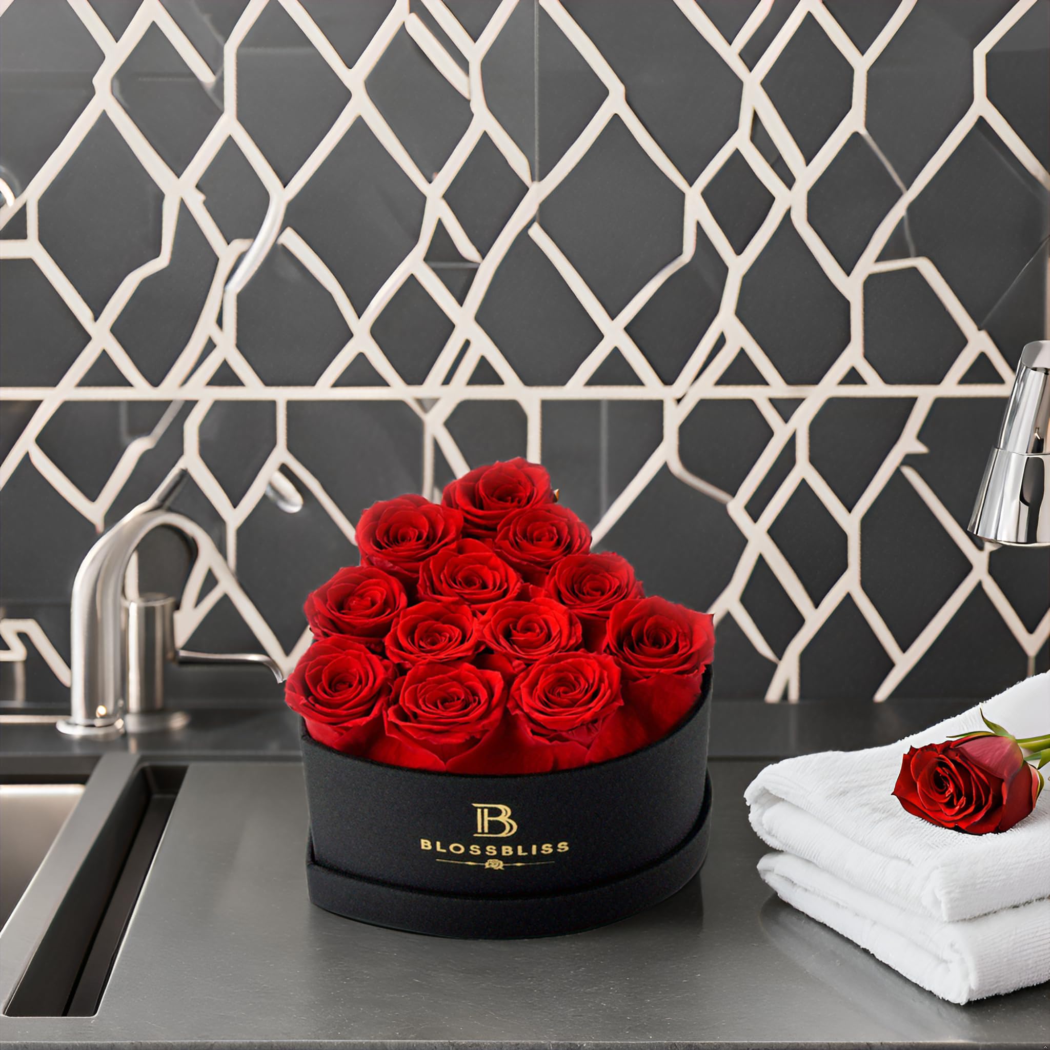 BLOSSBLISS 12-Piece Preserved Red Roses in Heart-Shaped Box - Eternal Love Gift for Wife, Anniversary, Valentine's Day & Mother's Day - Perfect for Romantic Surprises, Home Decor & Special Occasions